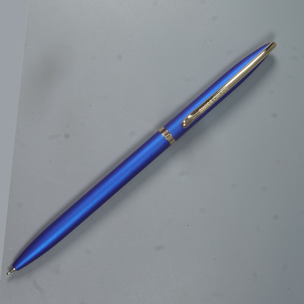 Swiss Cross 929 Matte Blue Color Body And Gold Color Trim And Clip Fine Tip Twist Type Ball Pen SKU 14477