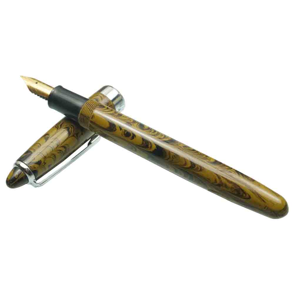 WALITY 69EB MODEL: 14480 BROWN BEIGE COLOR MARBLE FINISH BODY WITH SILVER CLIP CAP TYPE TANKER FOUNTAIN PEN