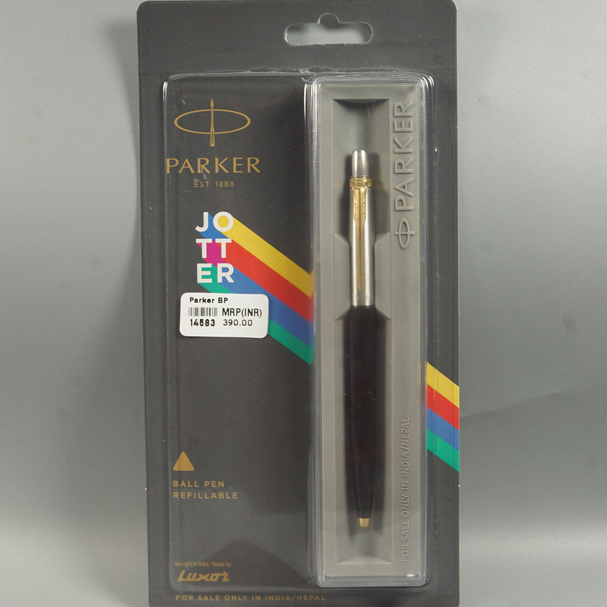 Parker Jotter Black Color Body With Silver Cap And Gold Clip Retractable Type Ball Pen SKU 14583