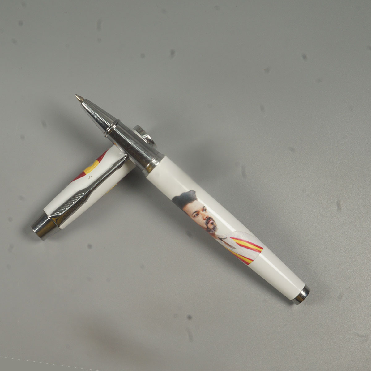 penhouse.in Pens CM Vijay Printed  White Color Body With Silver Color Clip Medium Tip Roller Ball Pen SKU 14605