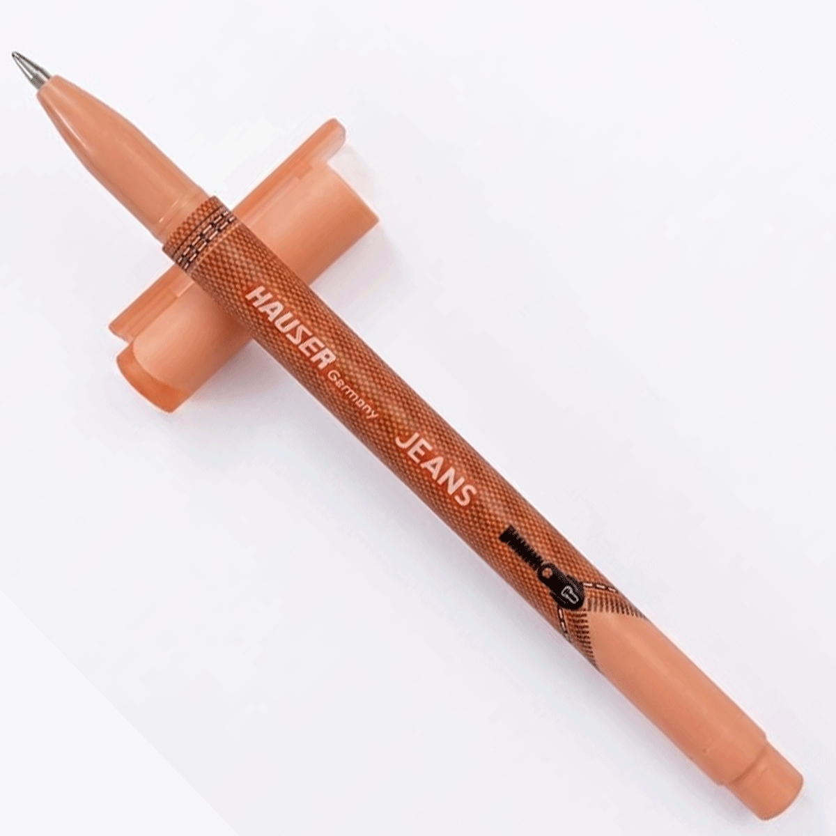 Hauser Red Color Body With Cap Jeans Printed Design Body Red Writing Gel Pen SKU 14614