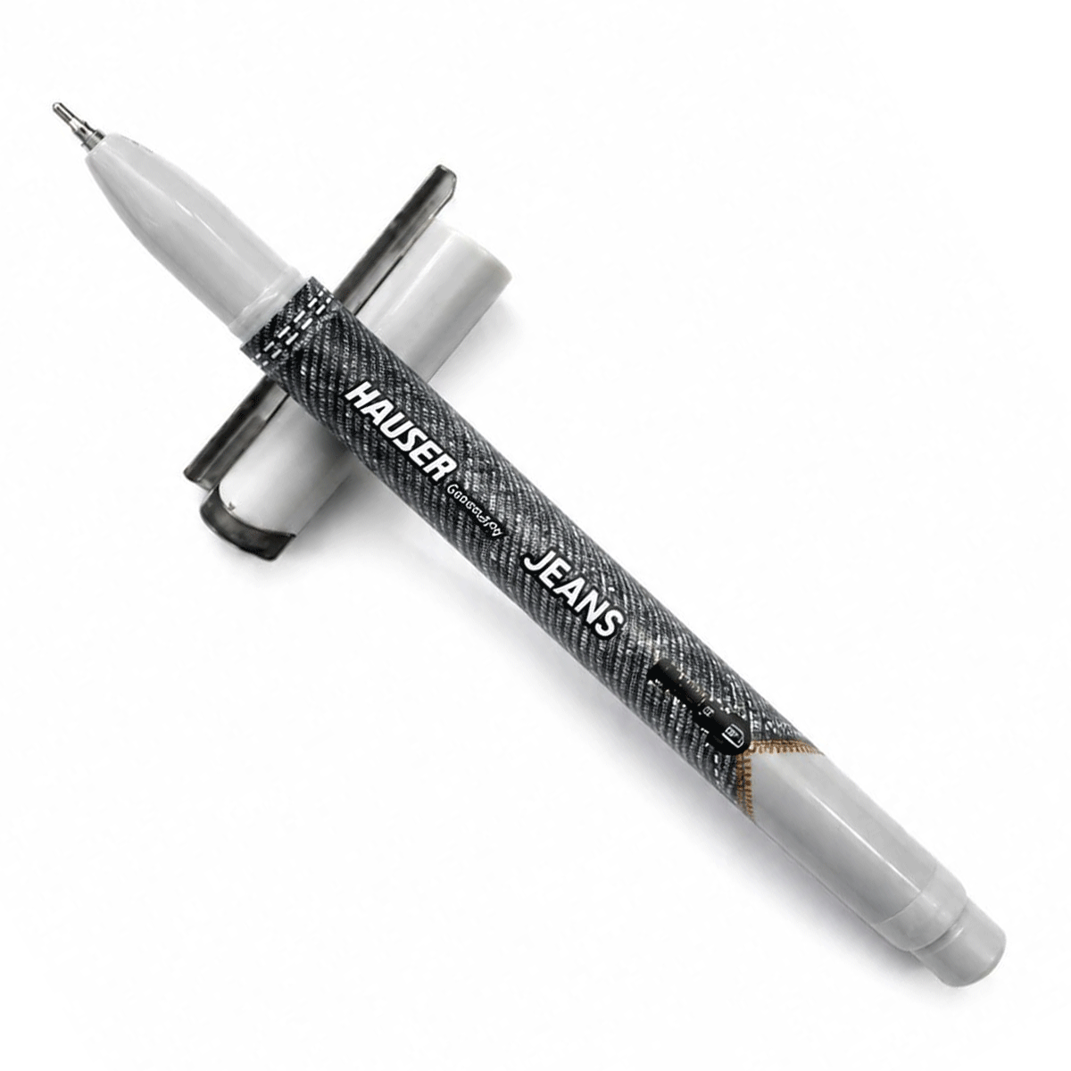 Hauser Black Color Body With Cap Jeans Printed Design Body Black Writing Gel Pen SKU 14615