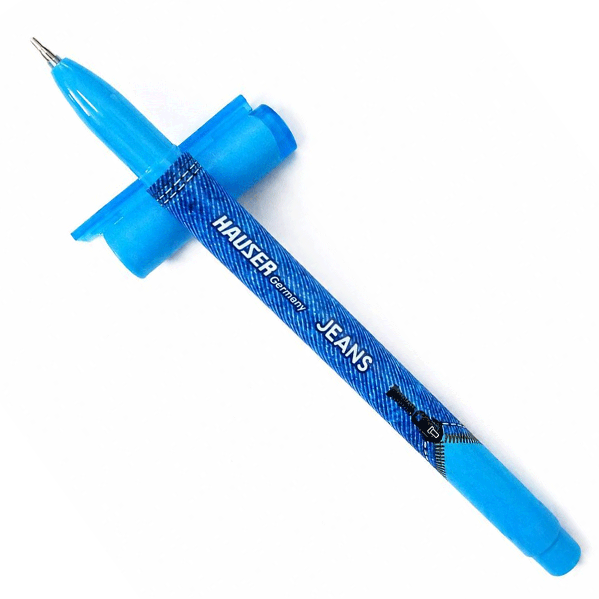Hauser Blue Color Body With Cap Jeans Printed Design Body Blue Writing Gel Pen SKU 14616