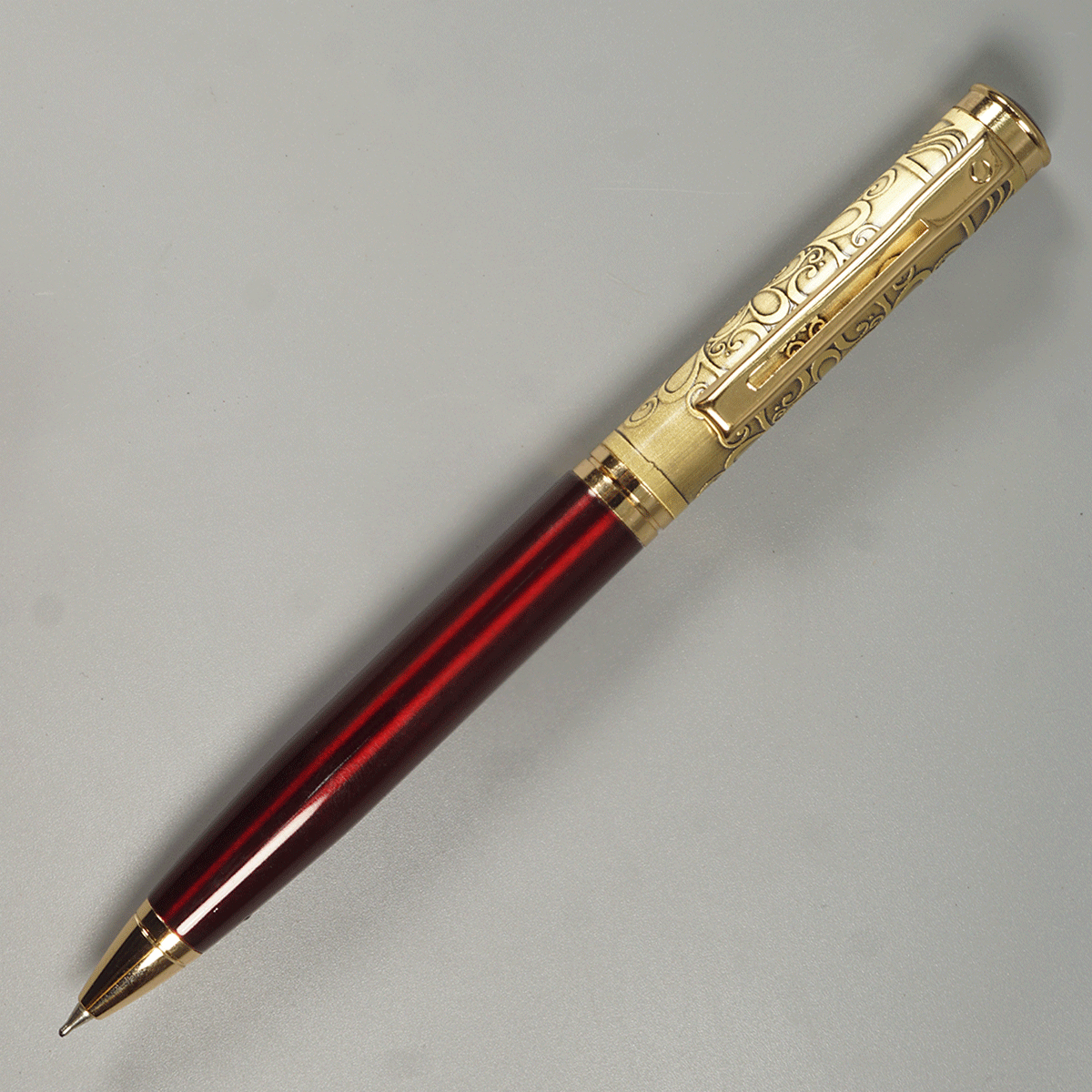 penhouse.in pens Red Color Body Designed Gold Color Cap and Clip, Twist Type Ball Pen SKU 14621