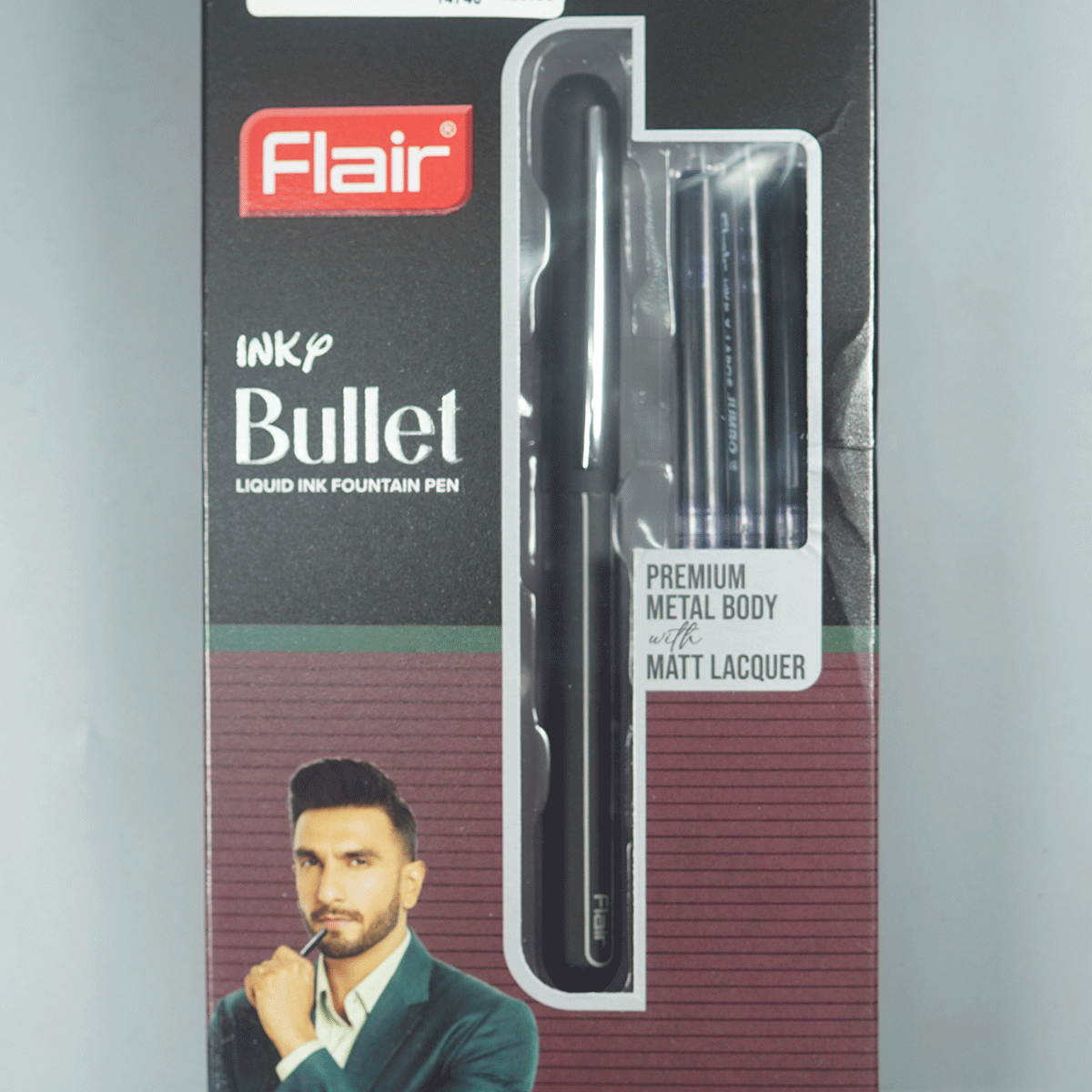 Flair Inky Bullet Matel Black Color Body With Silver Color Clip Matt Lacquer Fountain Pen SKU 14740