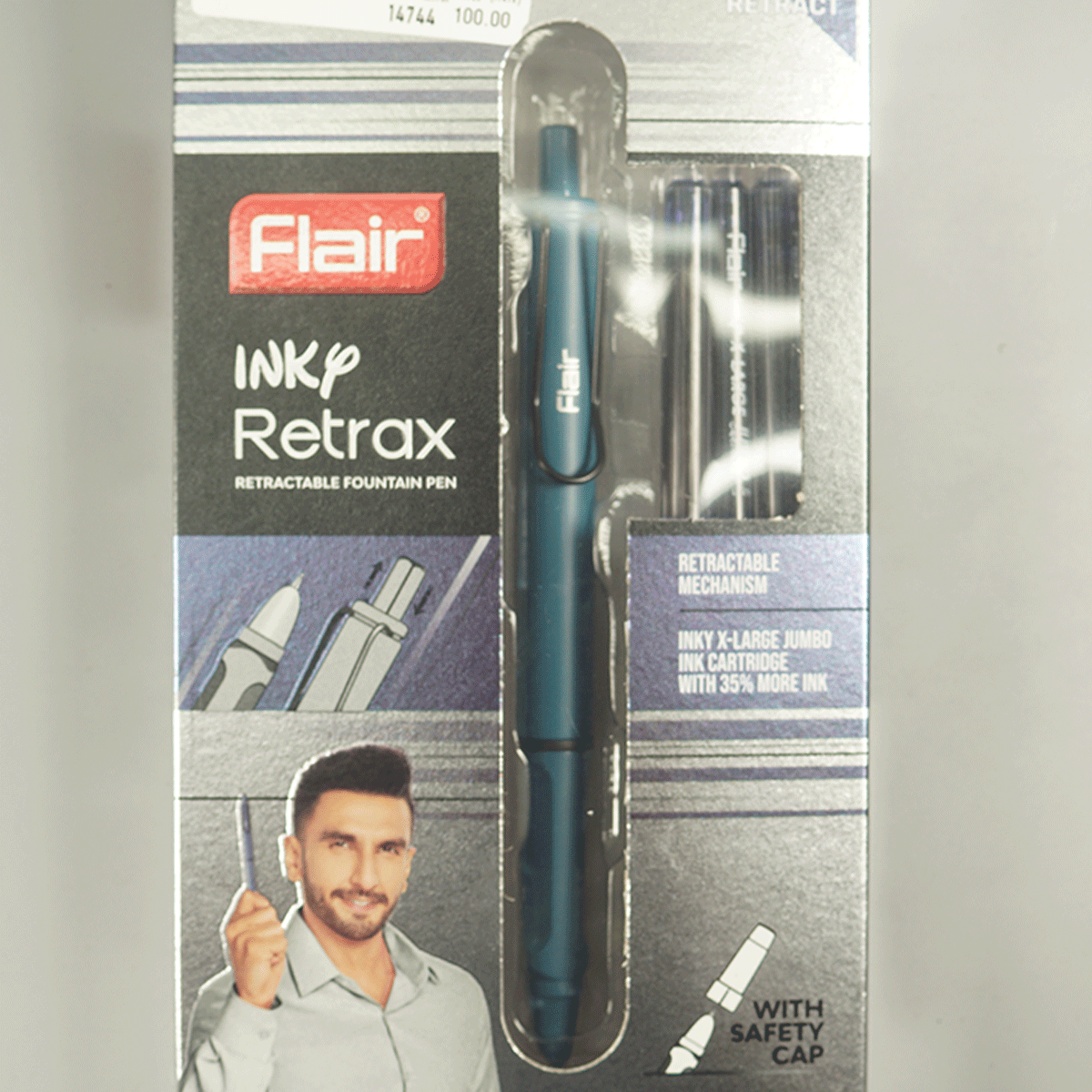 Flair Inky Retrax blue Color Body With Black Color Clip Retractable Type fountain Pen SKU 14744
