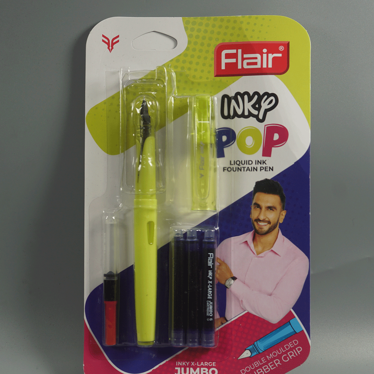Flair Inky Pop Green Color Body Green Color Cap Double Moulded Rubber Grip Fountain Pen SKU 14747