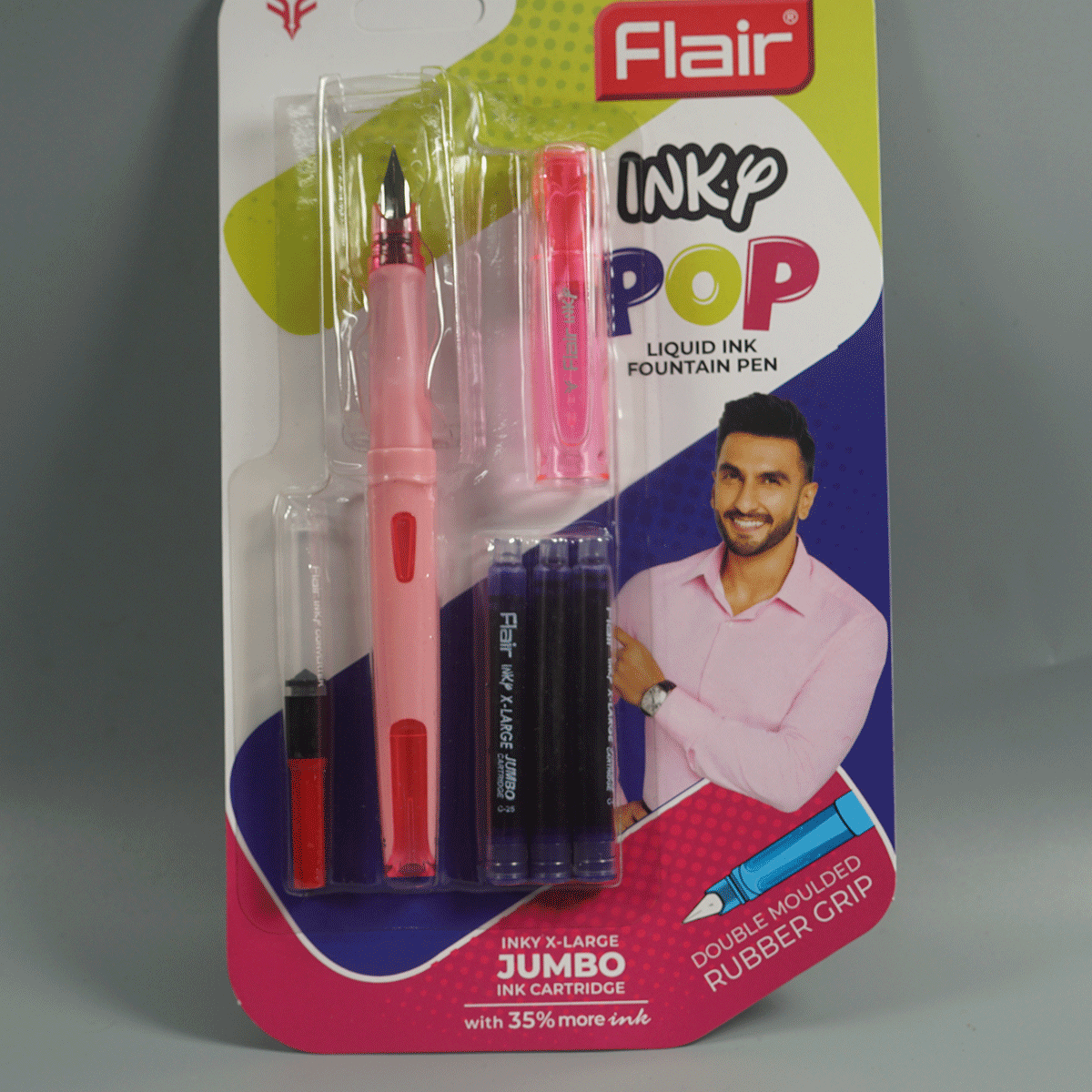 Flair Inky Pop Blue Color Body Blue Color Cap Double Moulded Rubber Grip Fountain Pen SKU 14748