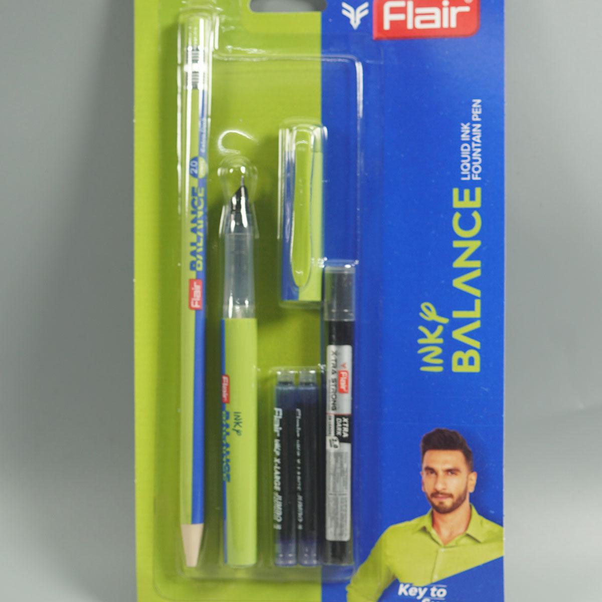 Flair Inky Balance Green Color Body With Green Color Cap Fountain Pen Cartridge And Pencil Lead Set SKU 14757