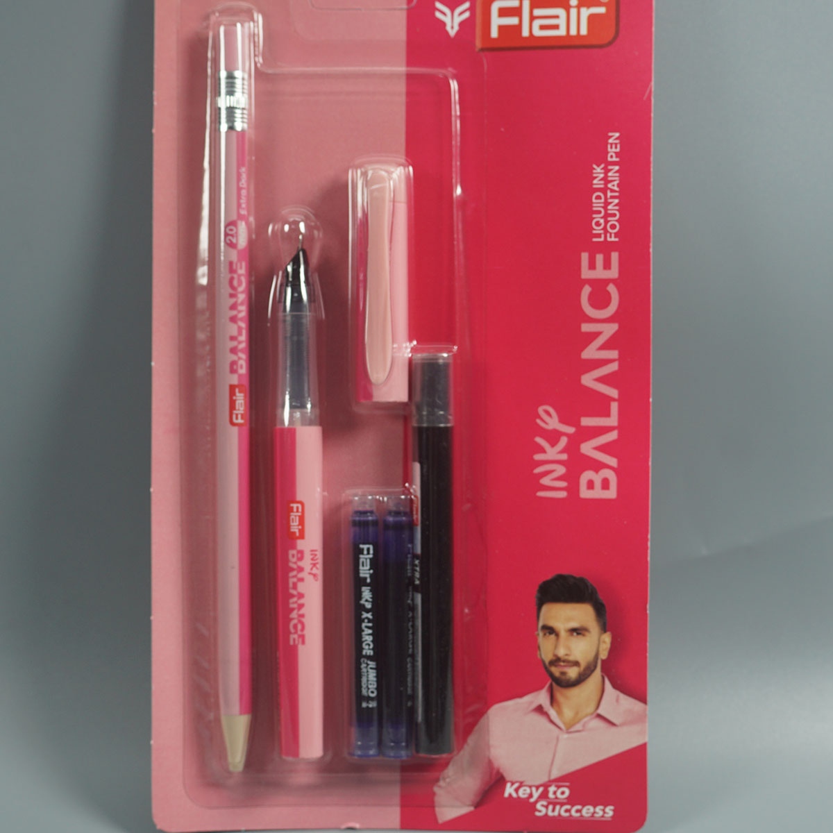 Flair Inky Balance Pink Color Body With Pink Color Cap Fountain Pen Cartridge And Pencil Lead Set SKU 14760