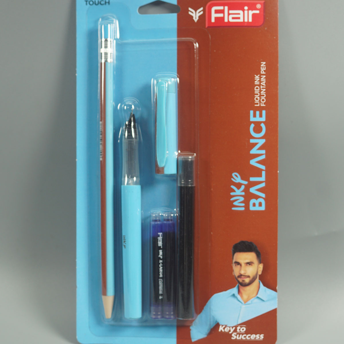 Flair Inky Balance Blue Color Body With Blue Color Cap Fountain Pen Cartridge And Pencil Lead Set SKU 14761