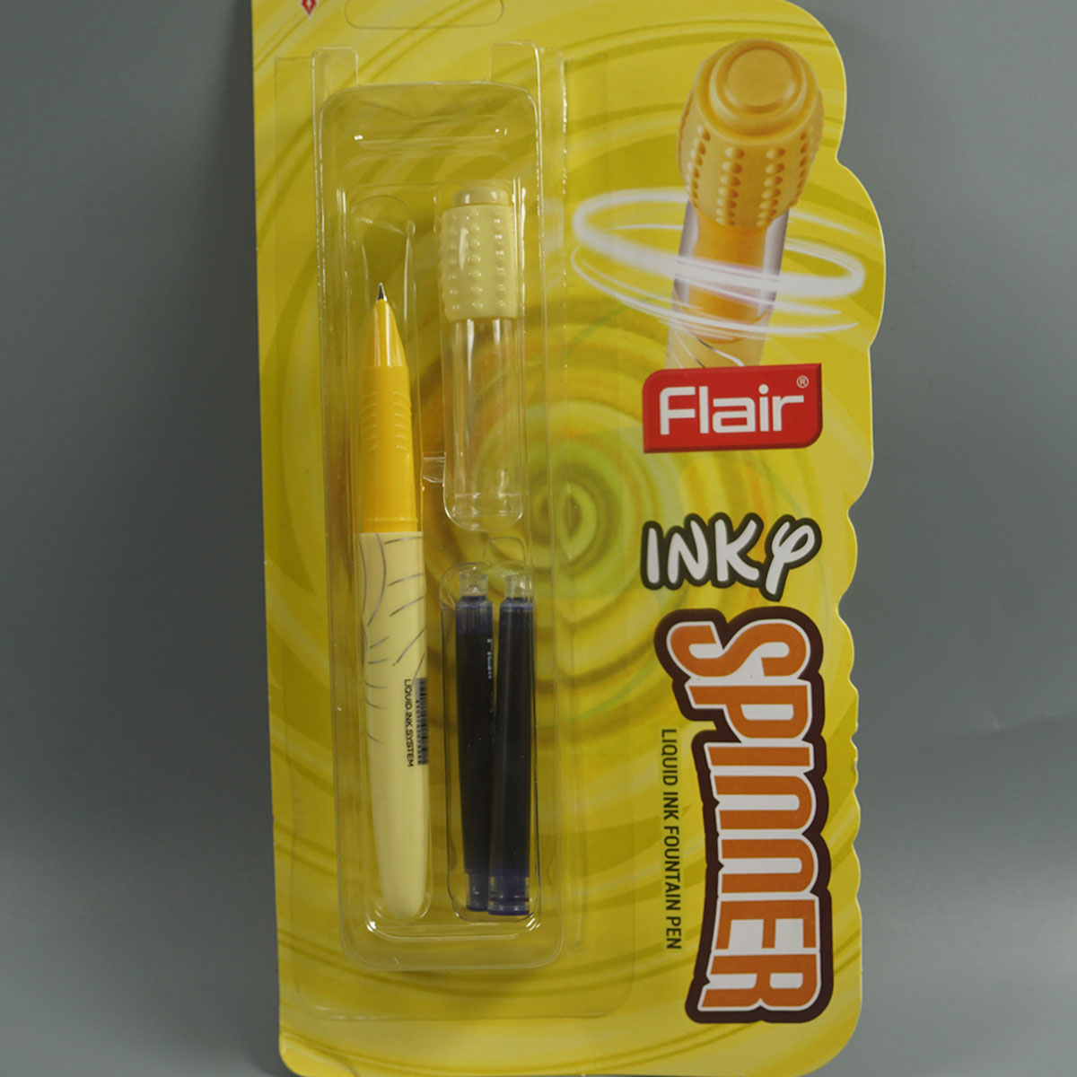 Flair Inky Spinner Yellow Color Body With Yellow Color Spinnig Cap Top Desigen And Cartridge Fountain Pen SKU 14762