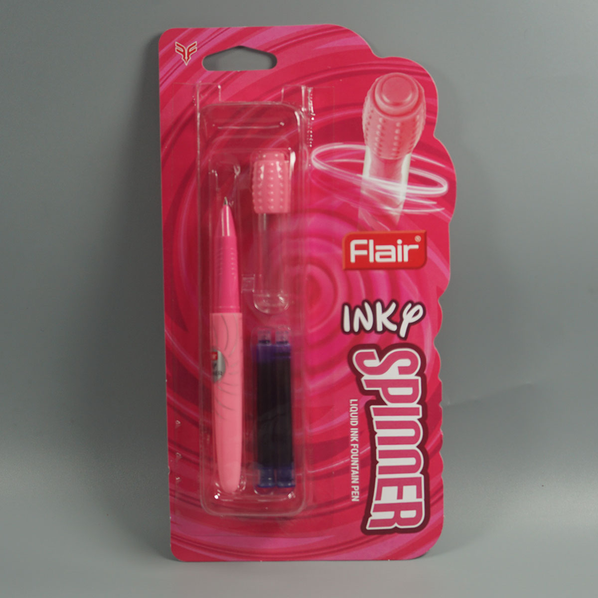 Flair Inky Spinner Pink Color Body With Pink Color Spinnig Cap Top Desigen And Cartridge Fountain Pen SKU 14765