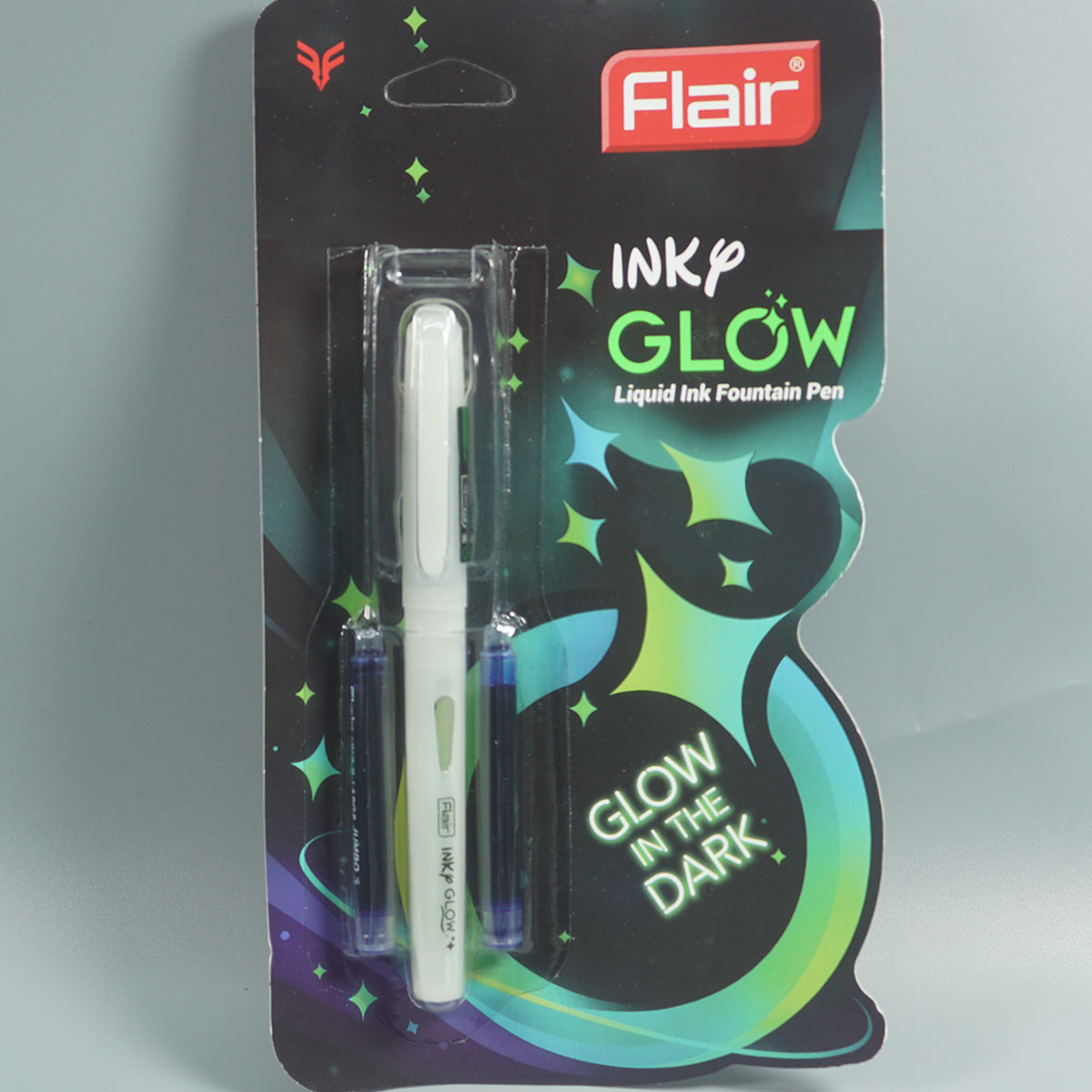 Flair Inky Glow Silver Color Body With Silver Color Cap 2 Cartridge Fountain Pen SKU 14767