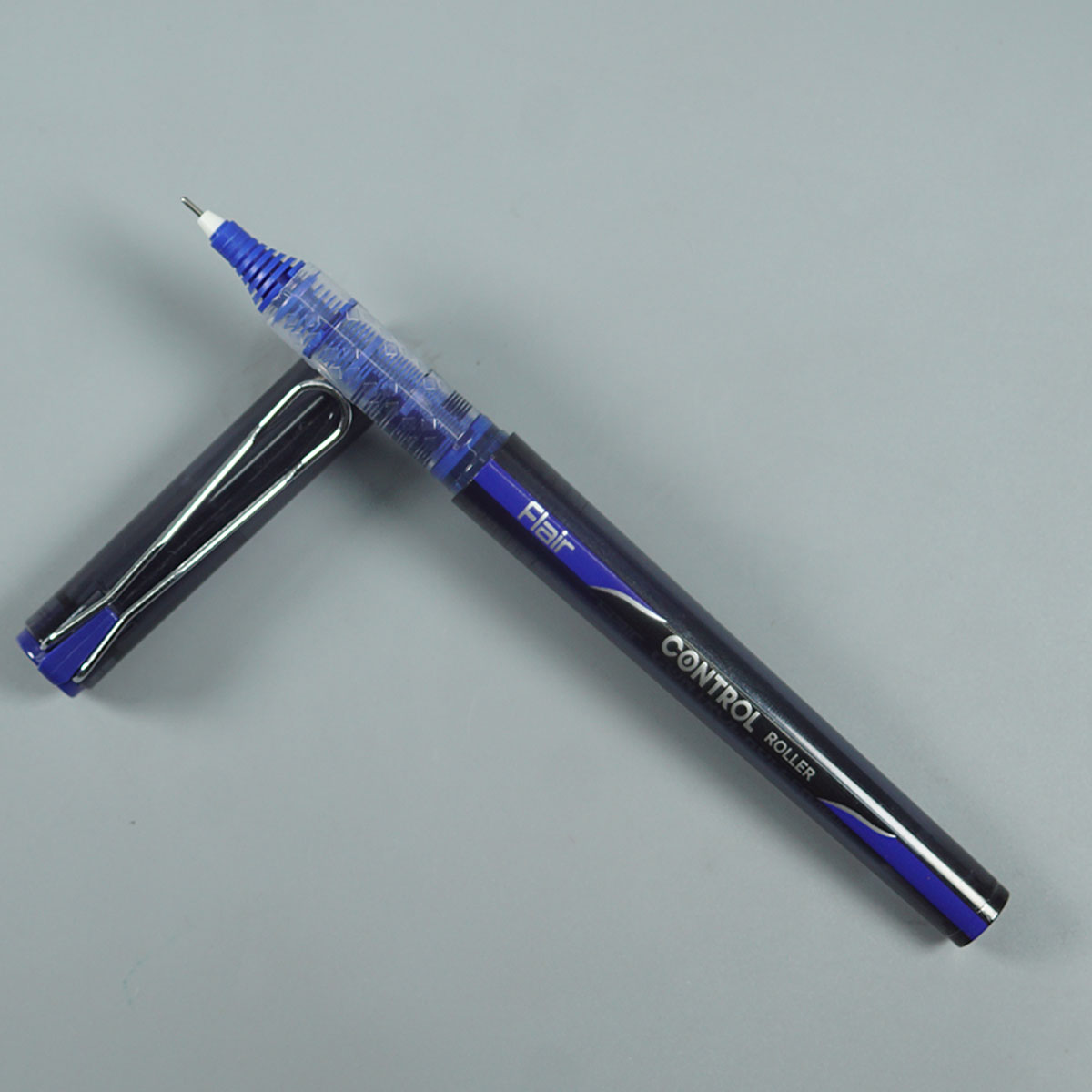 Flair Black and Blue Color Body with Silver Clip, Control Roller, Quick Drying Ink Blue Smooth Writing Gel Pen SKU 14774