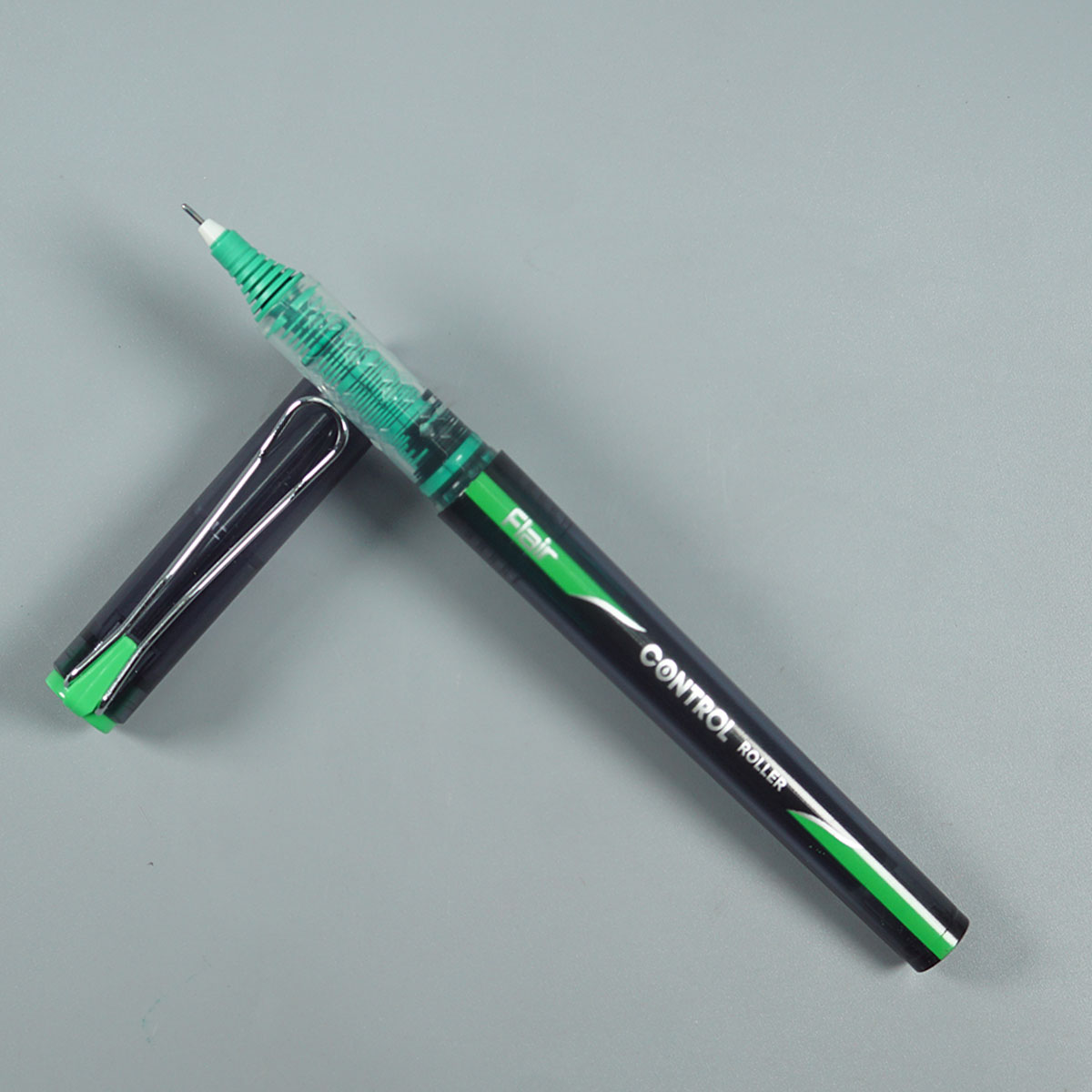 Flair Black and Green Color Body with Silver Clip, Control Roller, Quick Drying Ink Green Smooth Writing Gel Pen SKU 14777
