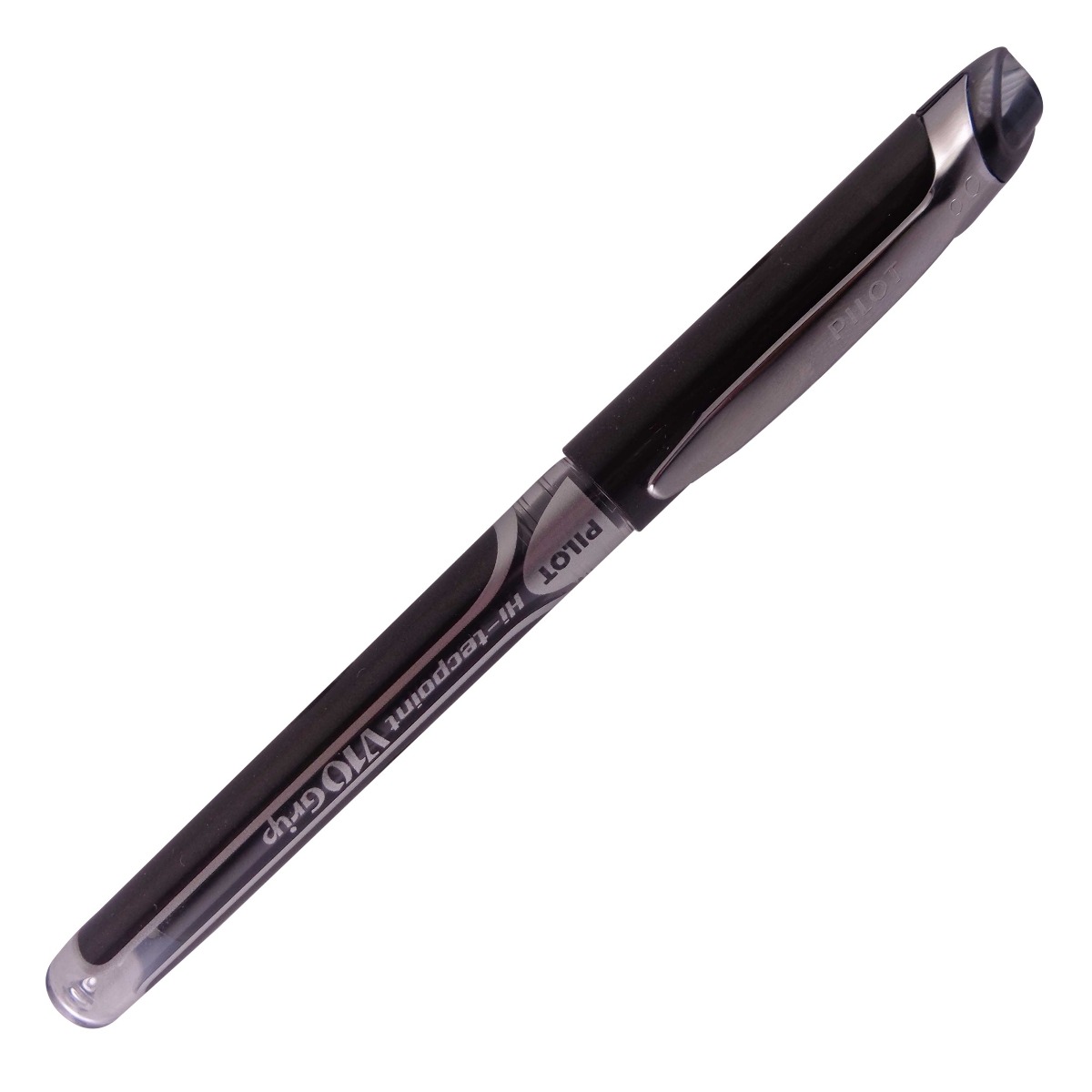 Pilot V10 grip Model: 14842 Black color body with silver clip Black ink 1.0 mm tip cap type Roller ball pen