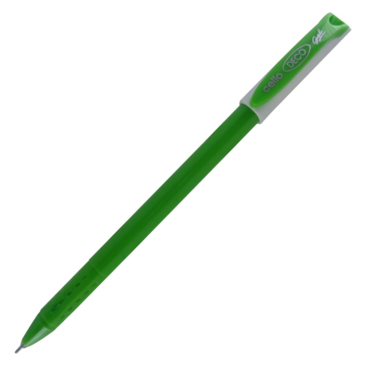 Cello Model: 14897 Deco Gel Green color body with white cap Blue ink fine tip cap type gel pen