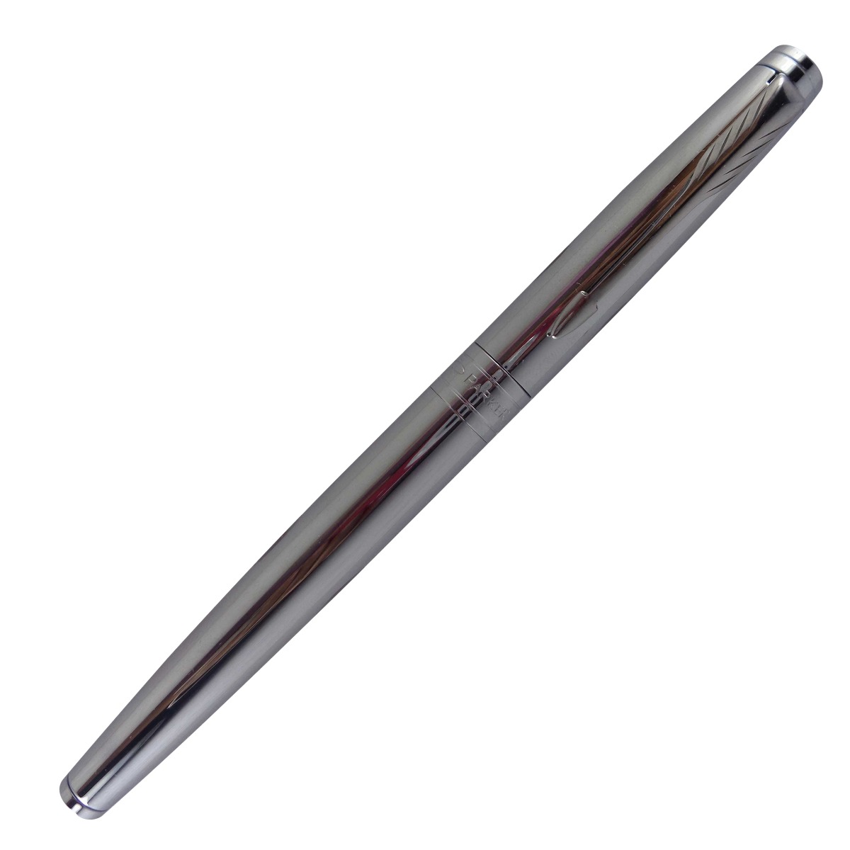 Parker Model: 14909 Aster Shiny Chrome Silver color body with silver clip fine tip cap type roller ball