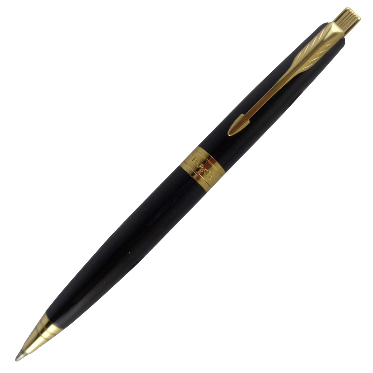 Parker Model: 14911 Aster Lacque Black color Body with golden clip medium tip retractable ball pen