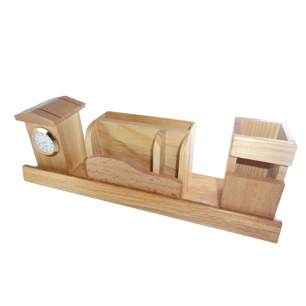 Penhouse.in Model: 14957 Wooden pen stand home design with clock and mobile holder