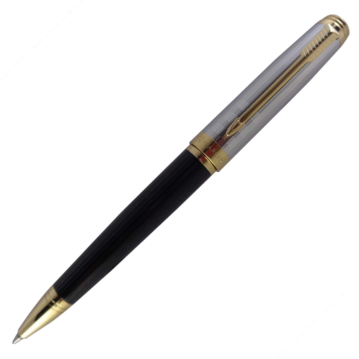 Parker Model: 15008 Ambient deluxe Black color body with silver cap medium tip with free power bank twist type ball pen