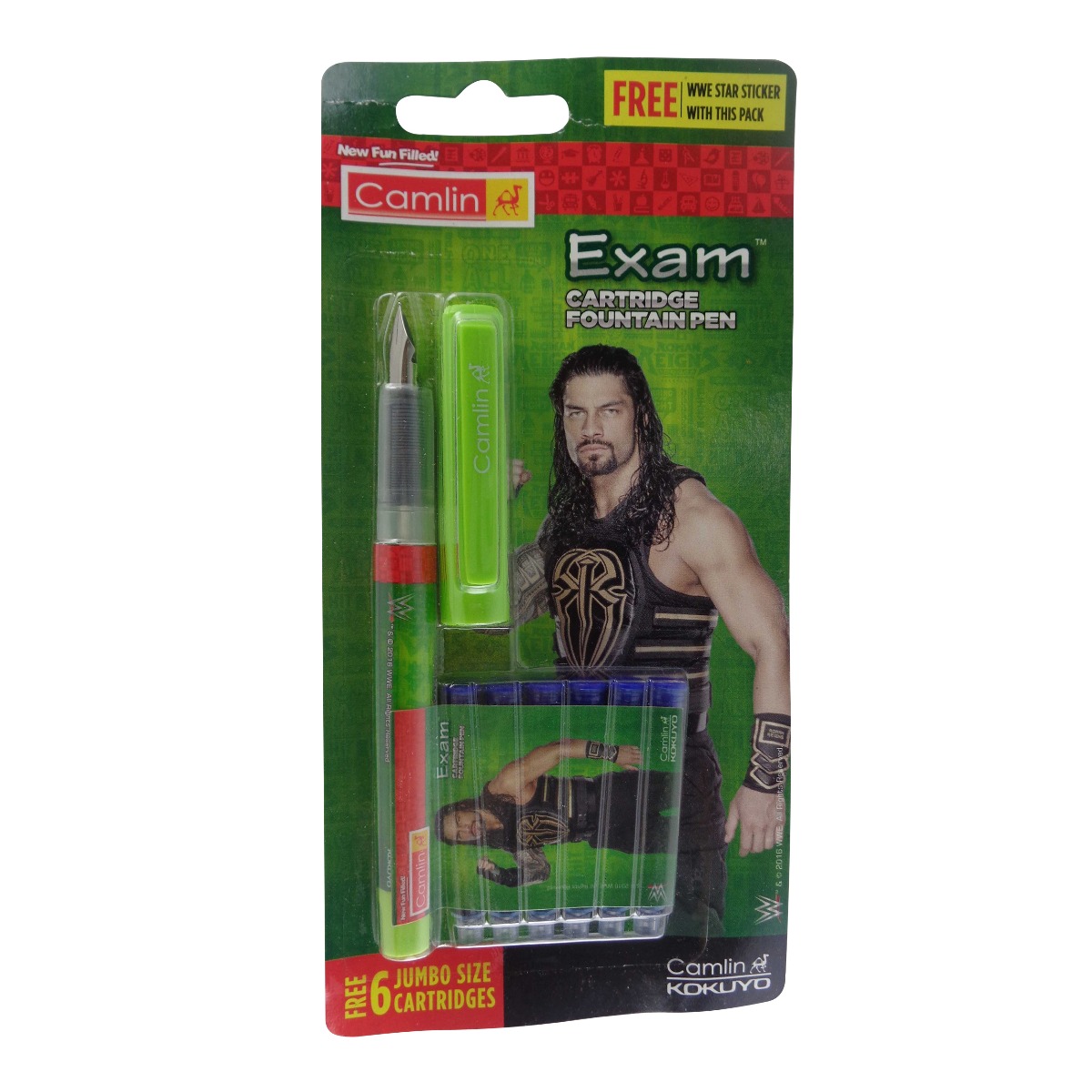 Camlin Model: 15062 Exam Green color body with green color cap free ink  cartridge medium tip cap type fountain pen