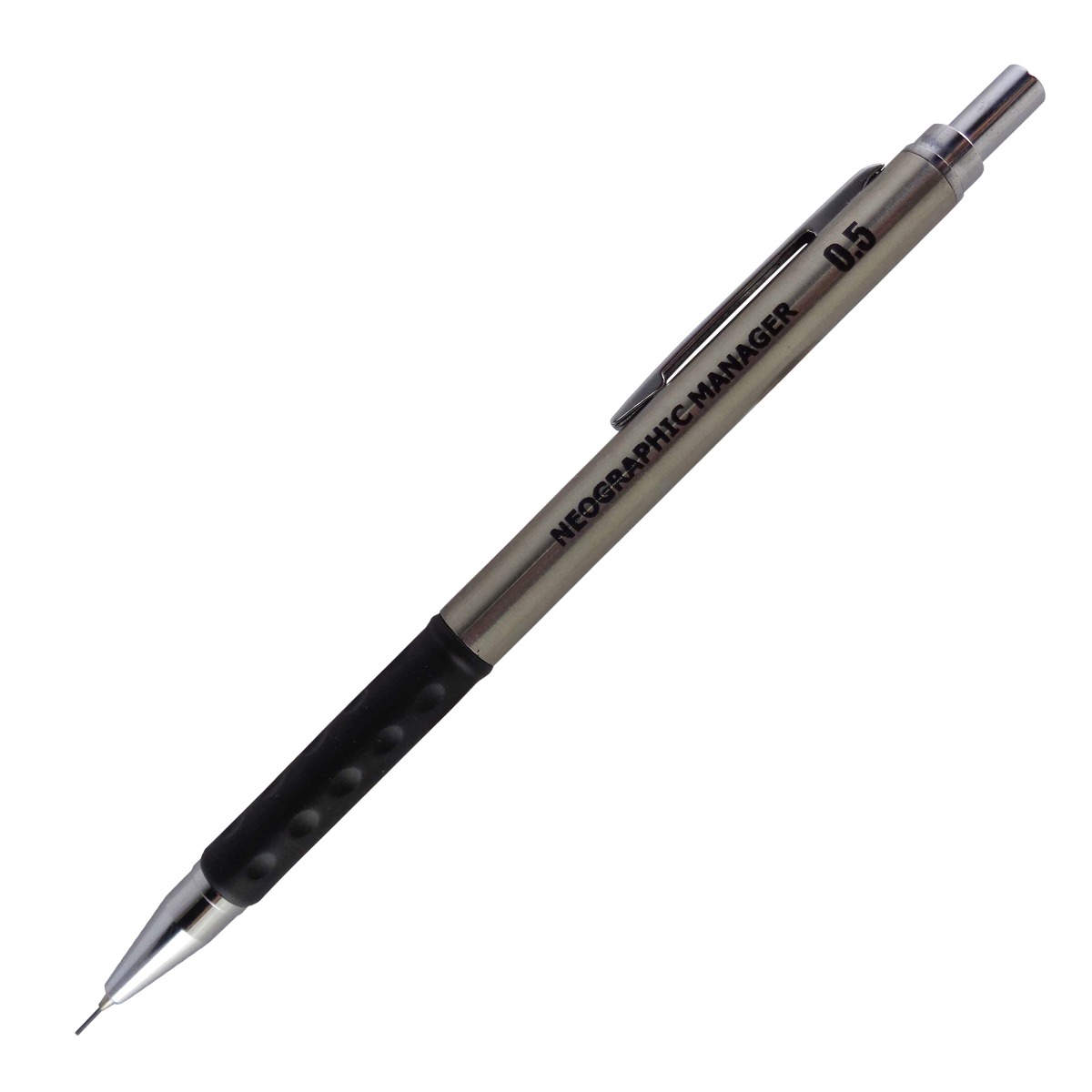 K-Nine Model: 15201 Neographic Silver color body with Black grip silver clip 0.5mm tip mechanical pencil