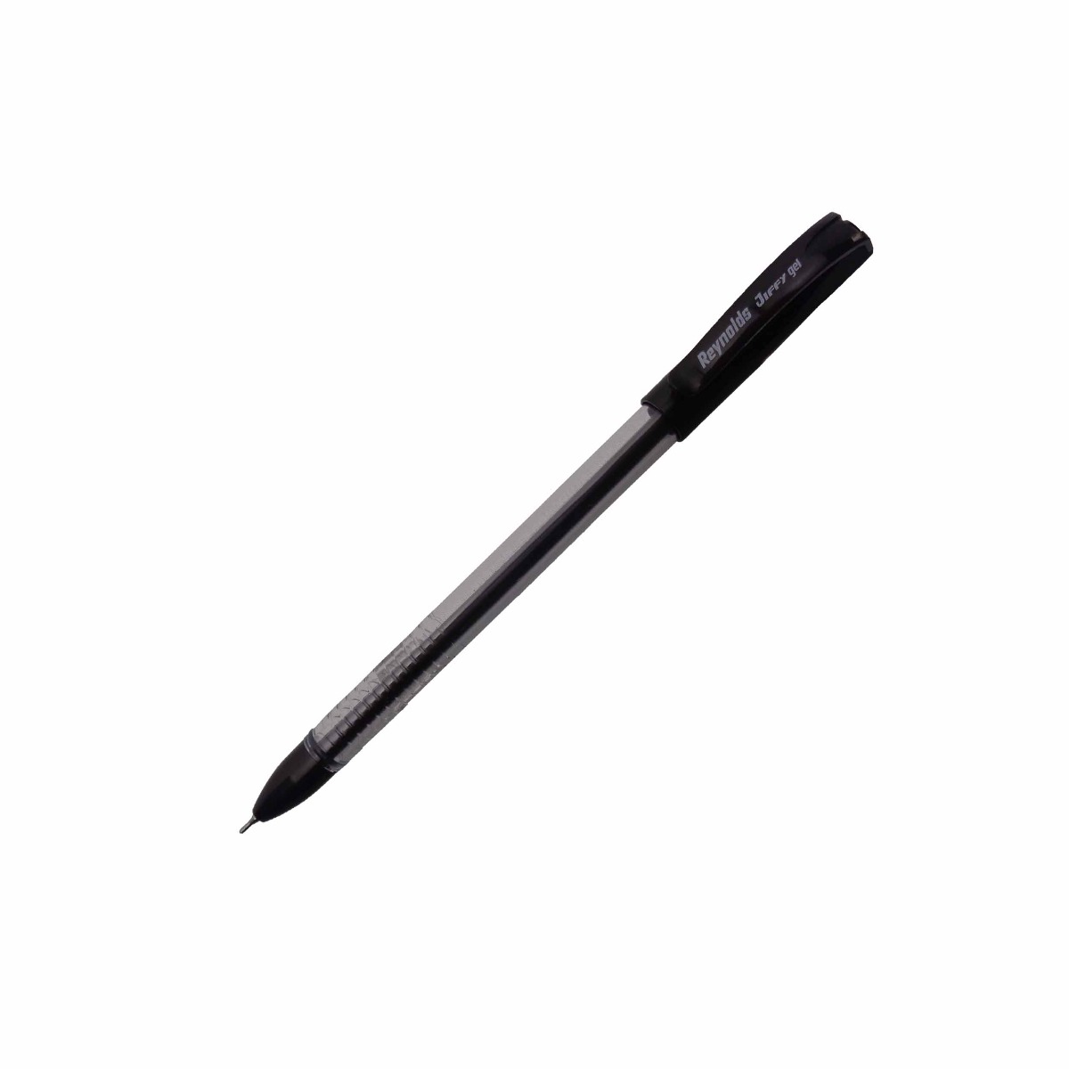 Reynolds Jiffy gel Model: 15327 Transparent body with Black cap with Black ink fine tip cap type gel pen