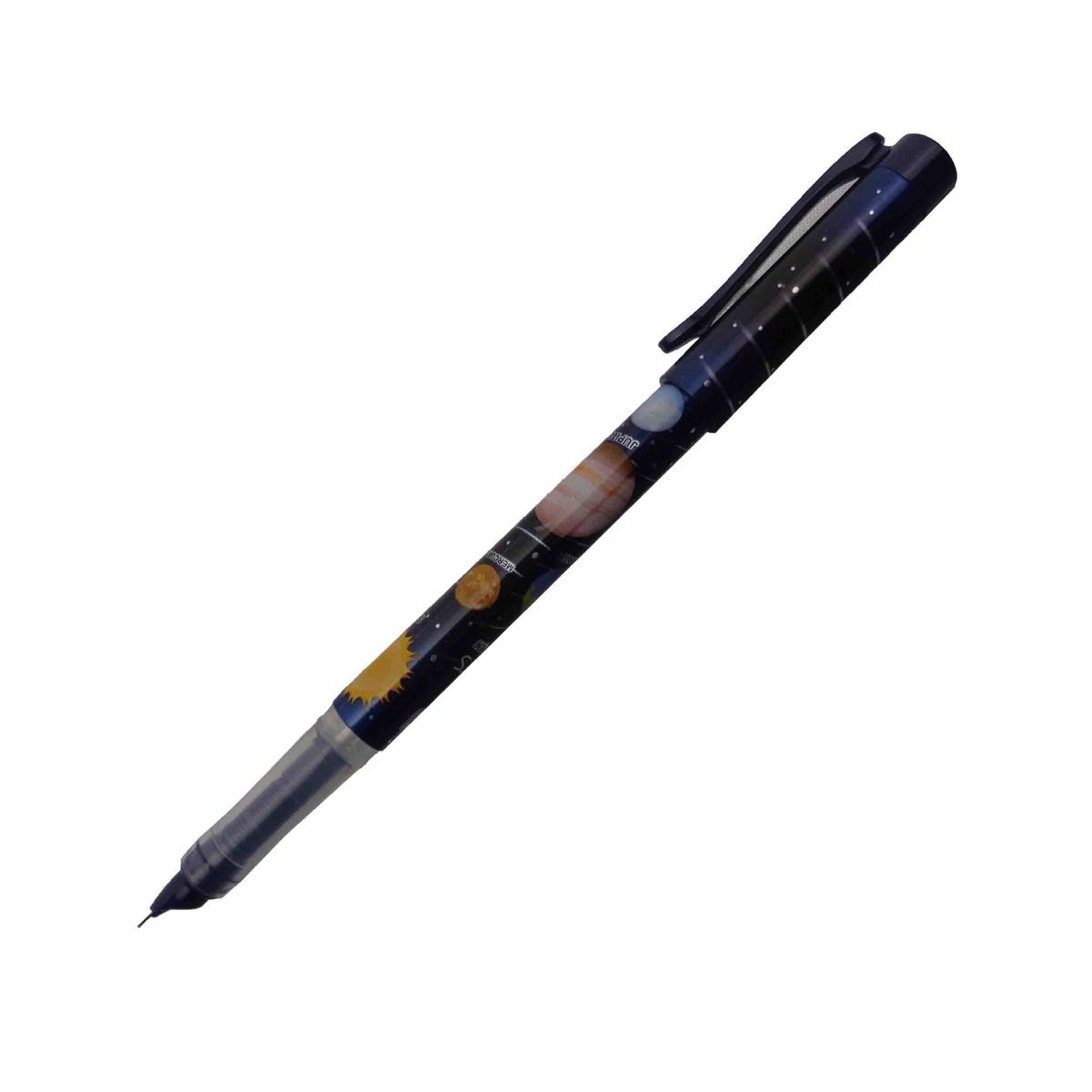 Flair Planets Model: 15350 Black color design body with black clip fine tip with 2 ink cartridge cap type fountain pen