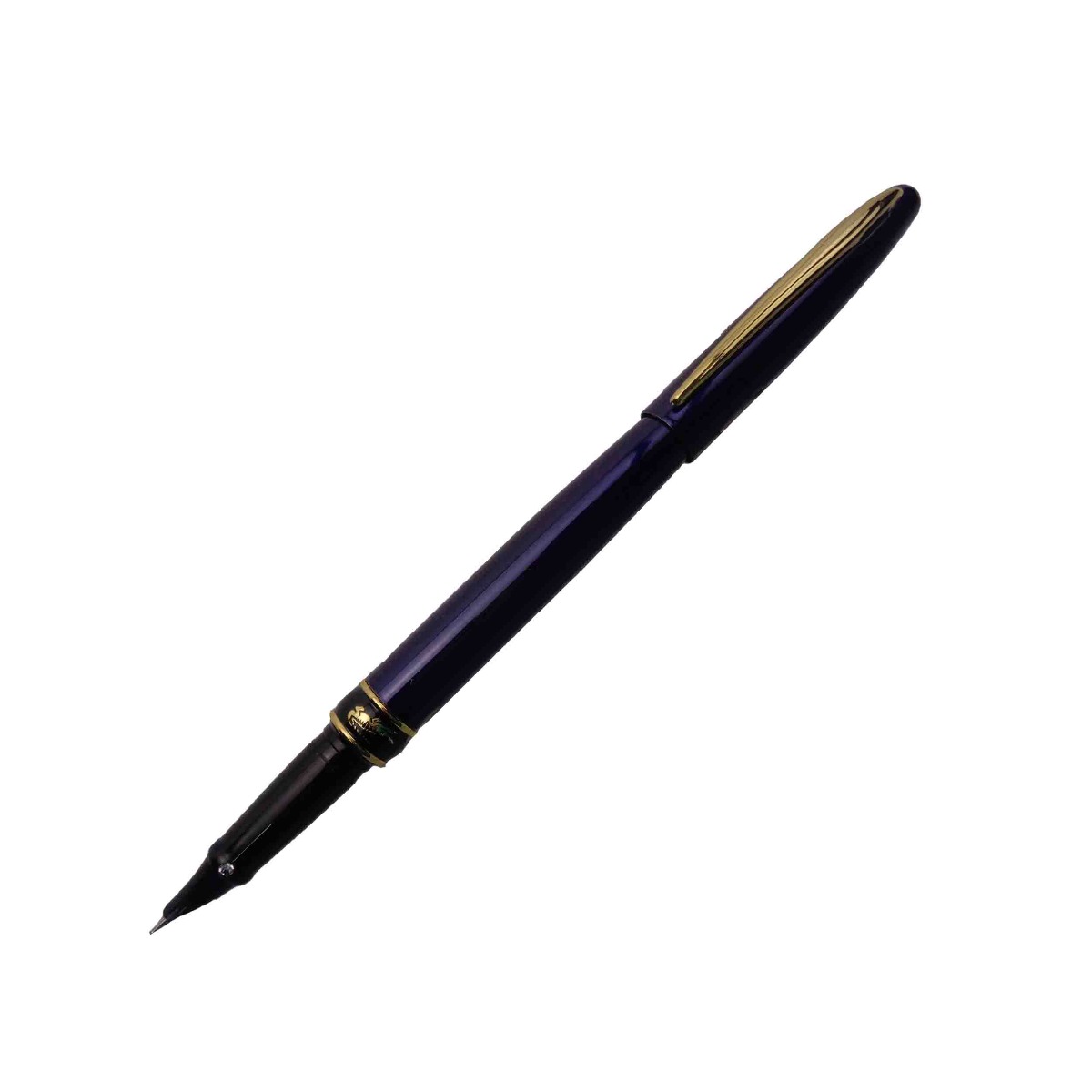 Crocodile Model: 15416 Slim Dark blue color body with golden trim with 2 stone in nib fine tip cap type fountain pen