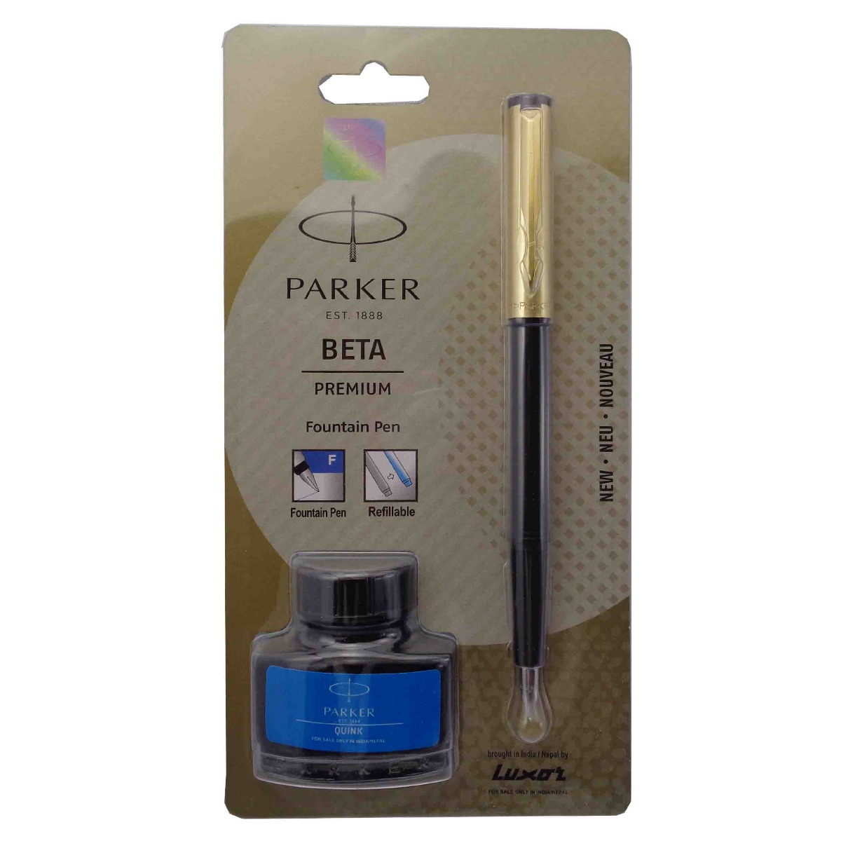 Parker Model: 15484 Beta premium Black color body with Golden color cap GT fine tip cap type fountain pen