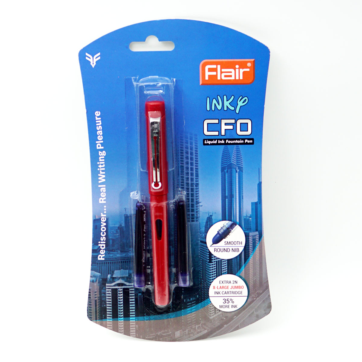 Flair Inky CFO Model:15599 Red Color Body with Cap Type and 2 Ink Catridge Fine Nib Fountain Pen