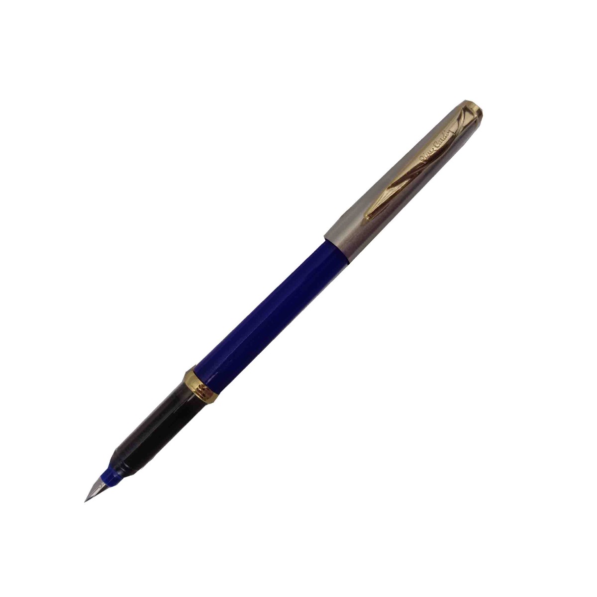 Pierre Cardin Momento Half Gold Model:15612 Blue Color Body With Silver Cap Type Fine Nib With 1 Ink Converter and 2 Extra Long Catridge Fountain Pen