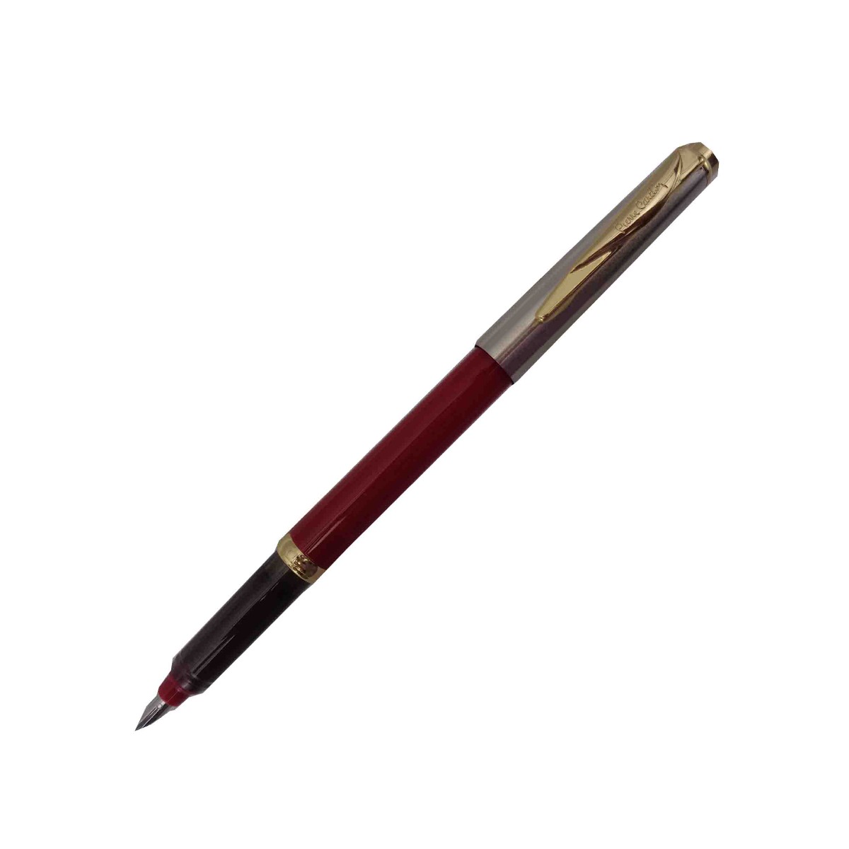 Pierre Cardin Momento Half GoldModel:15613 Red Color Body With Silver Cap Type Fine Nib With 1 Ink Converter and 2 Extra Long Catridge Fountain Pen