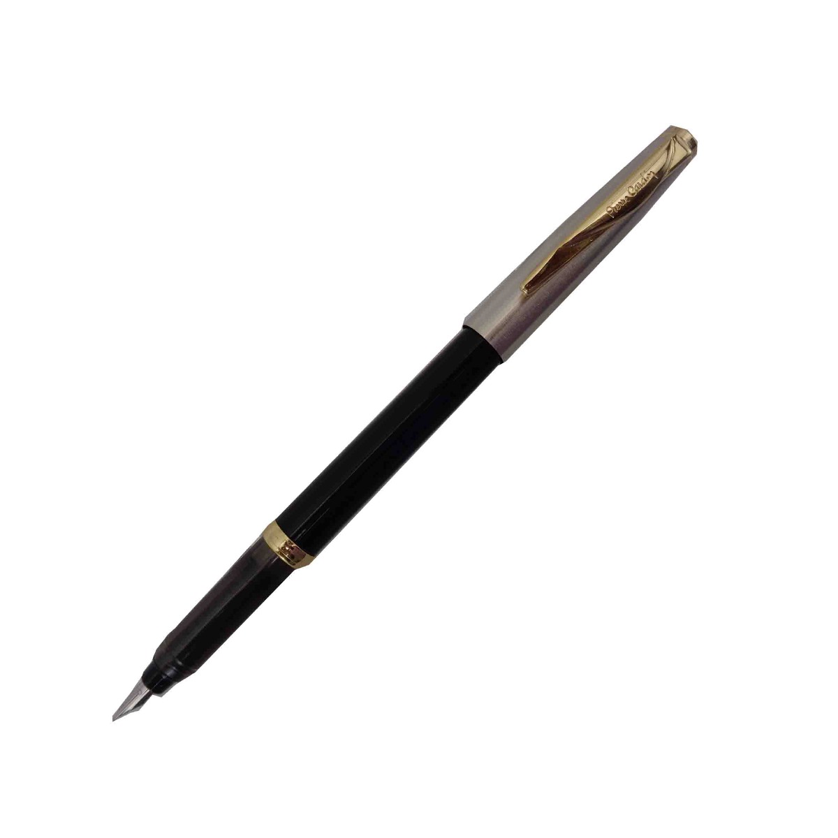 Pierre Cardin Momento Half GoldModel:15614 Black Color Body With Silver Cap Type Fine Nib With 1 Ink Converter and 2 Extra Long Catridge Fountain Pen