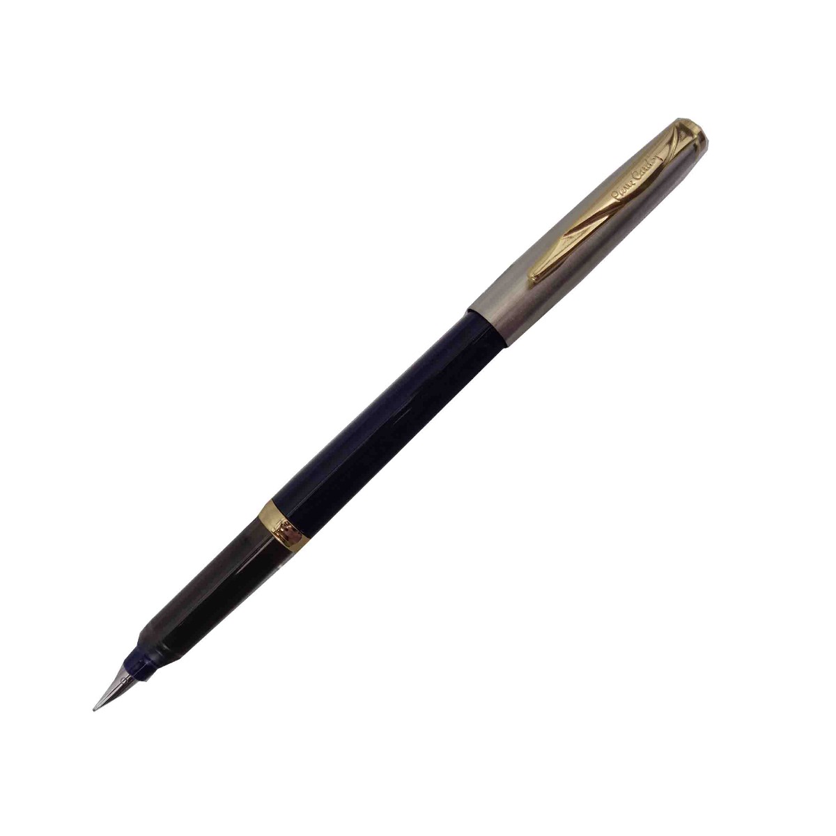 Pierre Cardin Momento Half GoldModel:15615 Dark Blue Color Body With Silver Cap Type Fine Nib With 1 Ink Converter and 2 Extra Long Catridge Fountain Pen