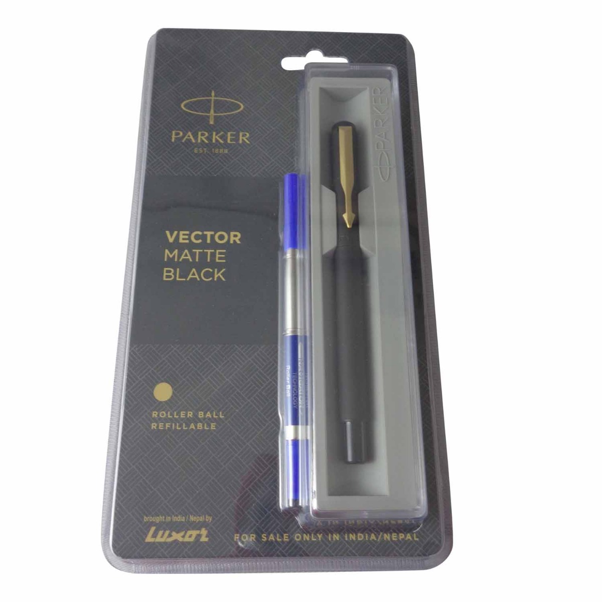 Parker Vector Matte Black Model:15654 Mat Black Body Medium Tip Cap Type Roller Ball Pen