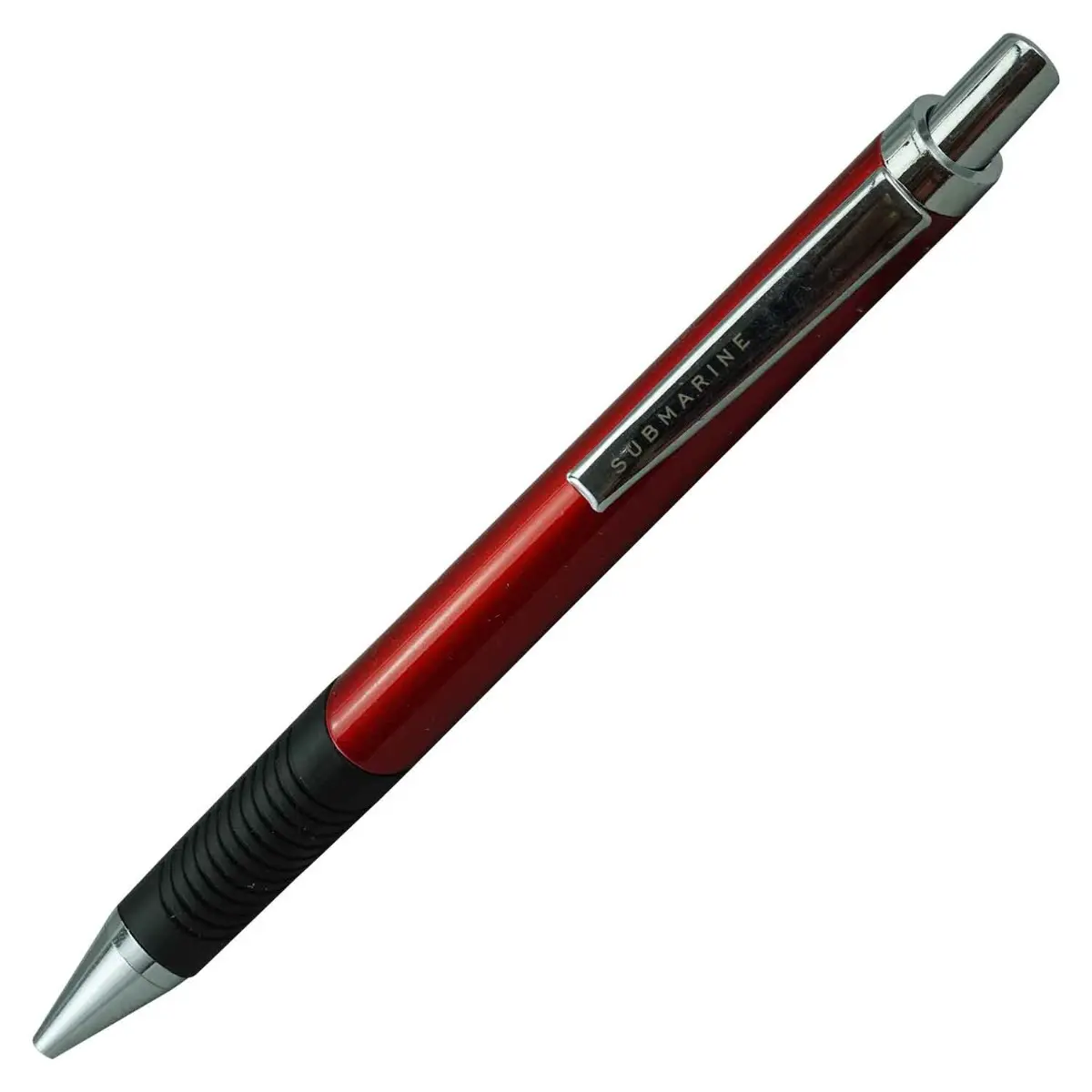 Submarine 810 Model:15935 Glossy Finish Orient Red Color Body With Rubber  Grip and Silver Clip Fine Tip Click Type Ball Pen - Main Image