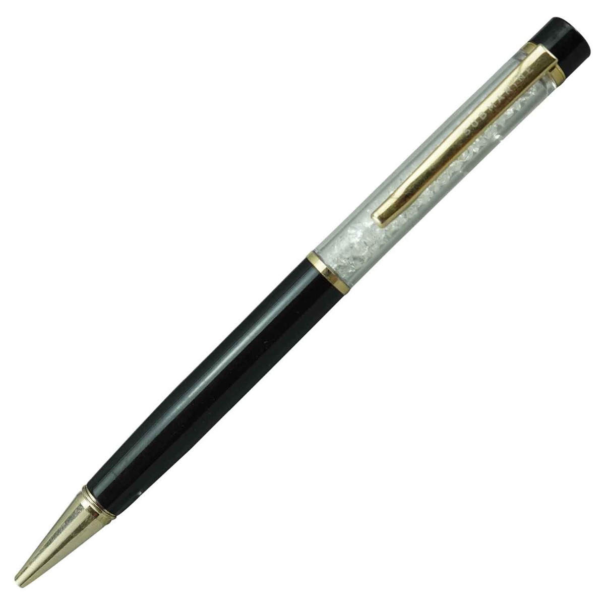 Submarine  829  Model:15957  Glossy  Finish Black Color Body  With White Color Crystal Filled Head  Fine Tip Twist Type Ball Pen