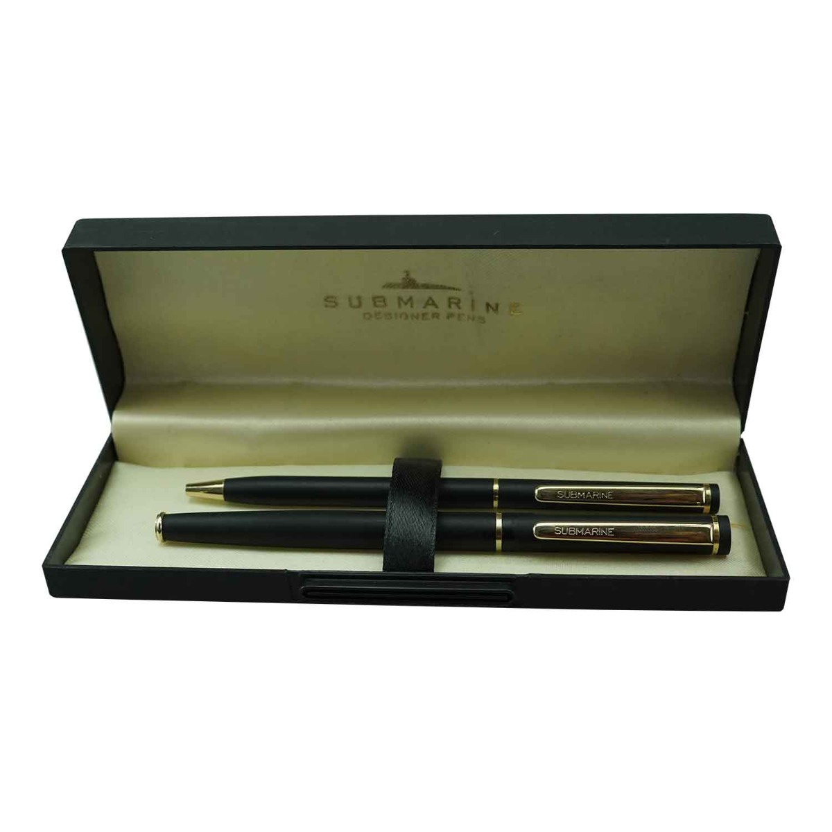 Submarine  2051 Model:15989   Slim Mat Finish  Black Color Body  With Gold Color Clip Fine Tip  Roller And Ball Pen Set