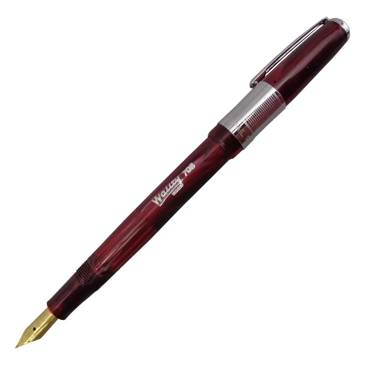 Airmail Wality 70B Model:16022 Short Ruby Red Color Marble Finish Design  Body With Silver Clip Cap Type Fine Tip Fountain Pen