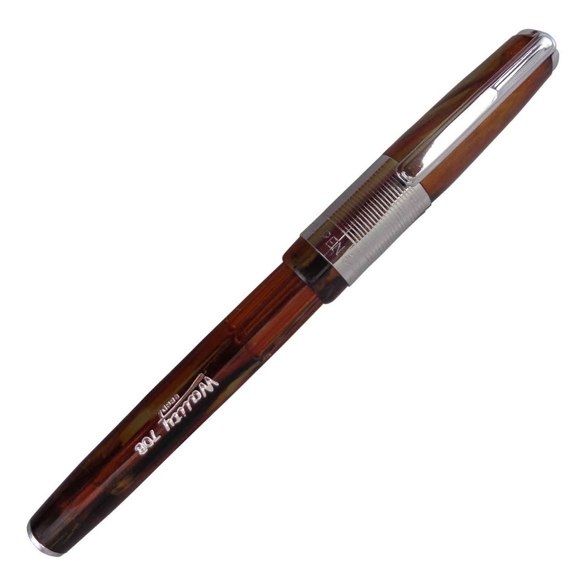 Airmail - Wality 70B Model:16023 Pastel Orange Color Marble Finish Design Body With Silver Clip Cap Type Fine Tip Fountain Pen