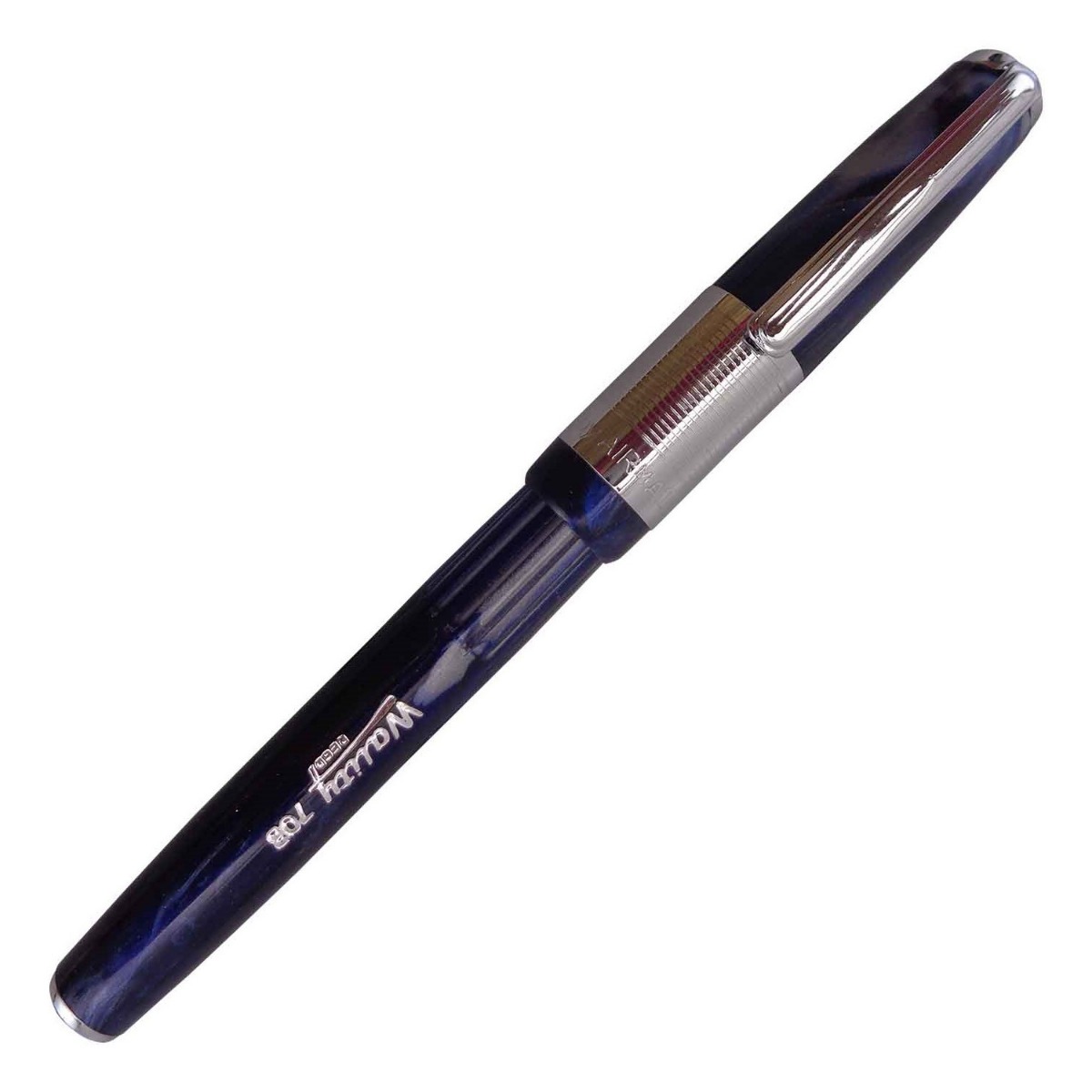Airmail - Wality 70B Model:16026 Dark Blue Color Marble Finish Design Body With Silver Clip Cap Type Fine Tip Fountain Pen