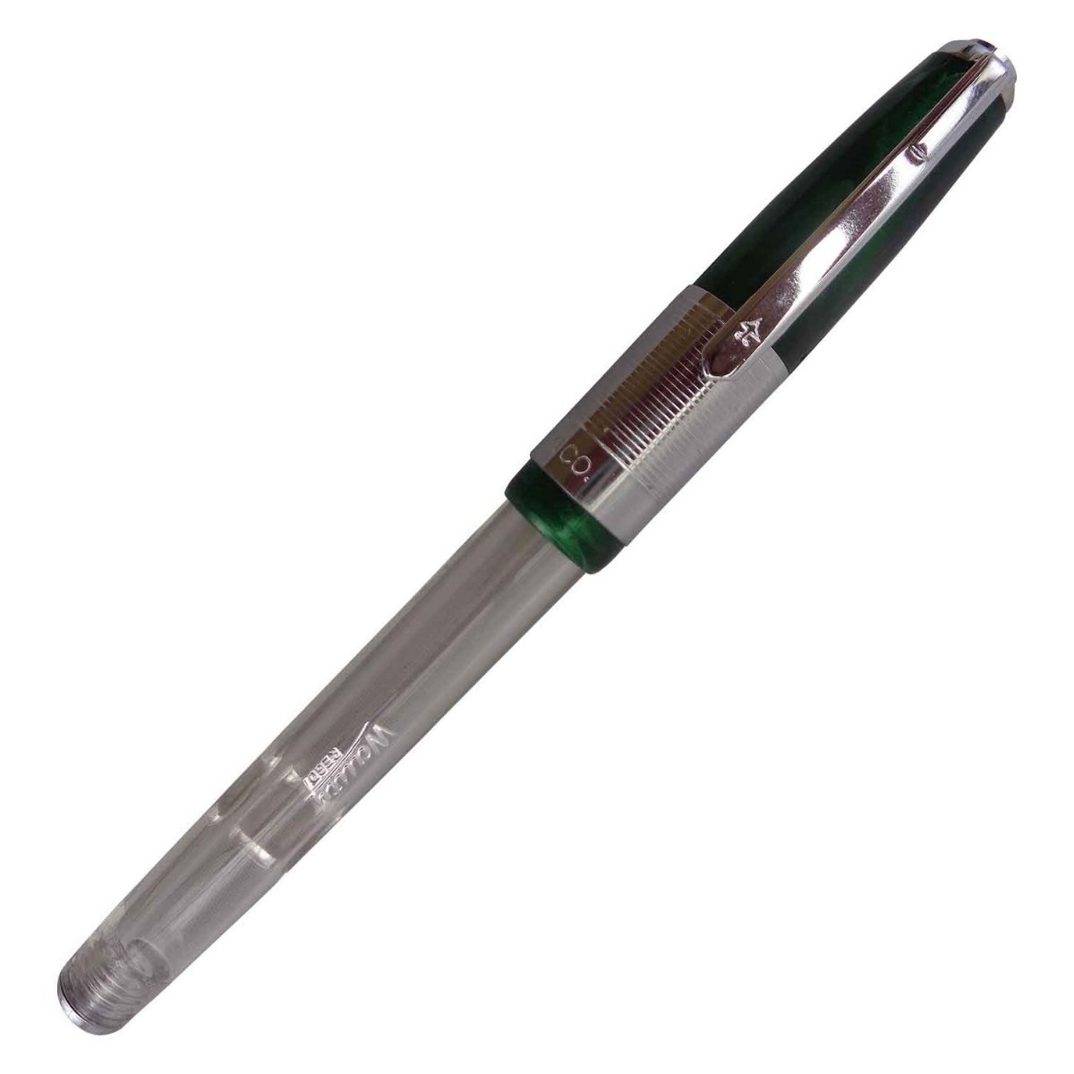 Wality 70T Regd   Model:16030  Green Color Marble Finish Design Cap And Transprant Body With Silver Clip Cap Type Fine Tip Fountain Pen