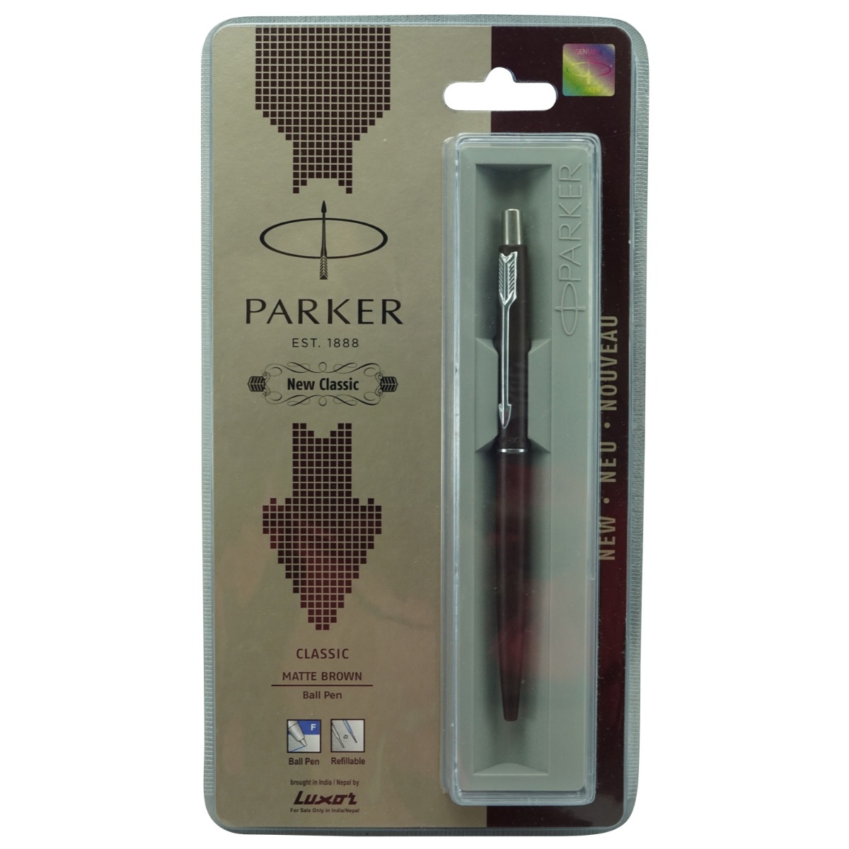 Parker Classic Model:16071  Matte Brown Color Body With Silver  Clip Slip Type Medium Tip Click Type Ball Pen