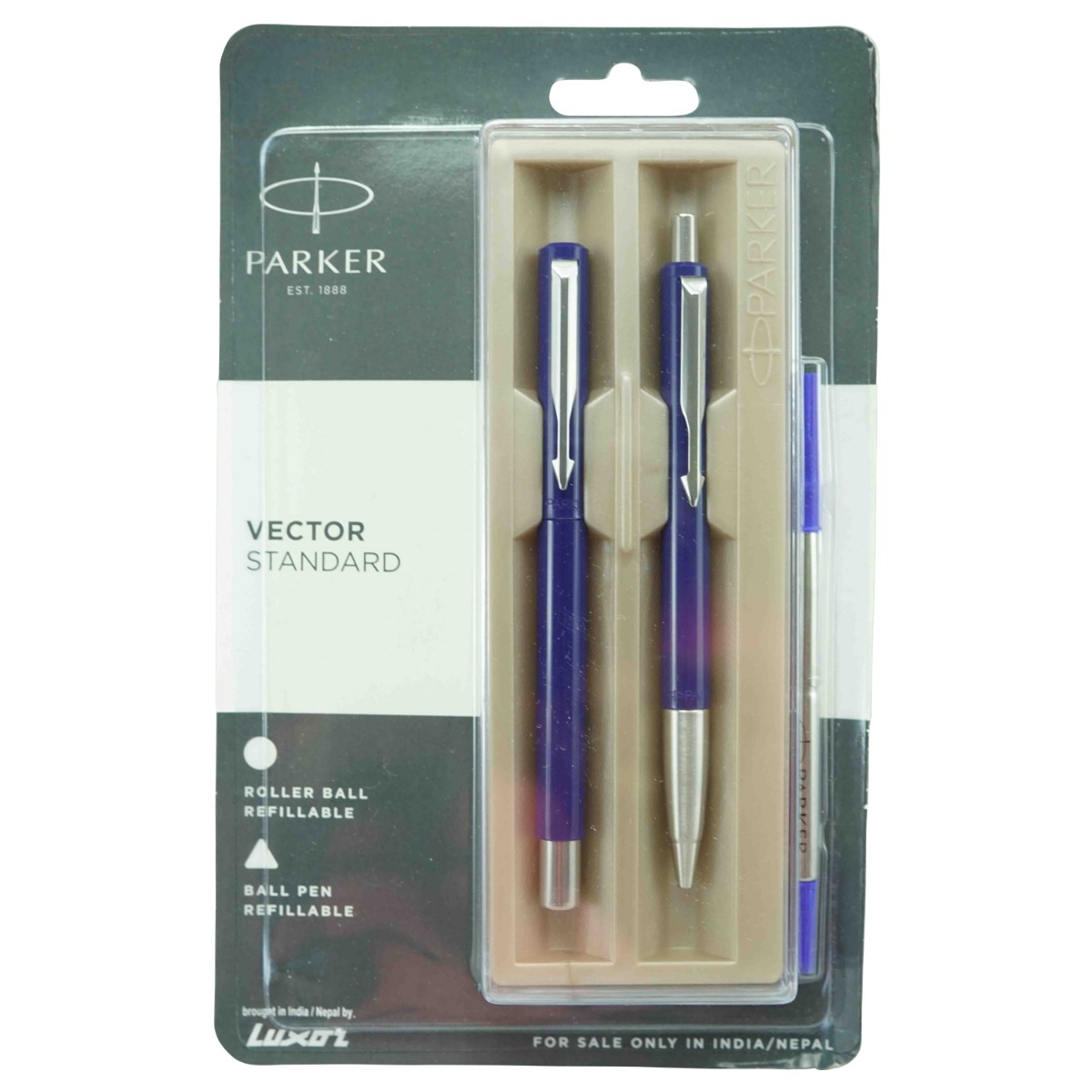 Parker Vector Standard Model:16074  Blue  Color Body With Silver  Clip Roller Ball and Ball Set Pen