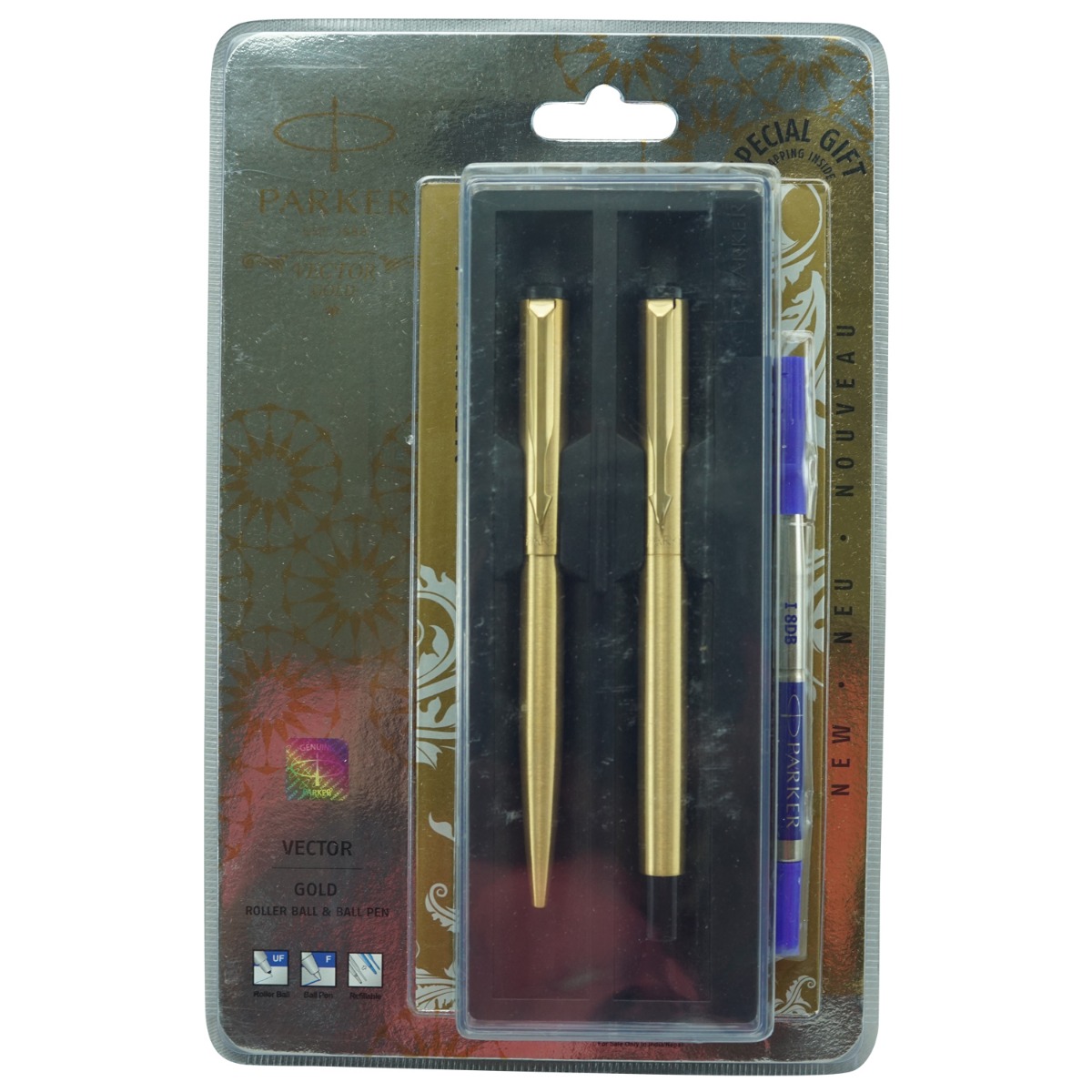 Parker Vector Gold Model:16077 Full Gold Color Body With gold  Clip roller ball Pen  and Ball Set Pen