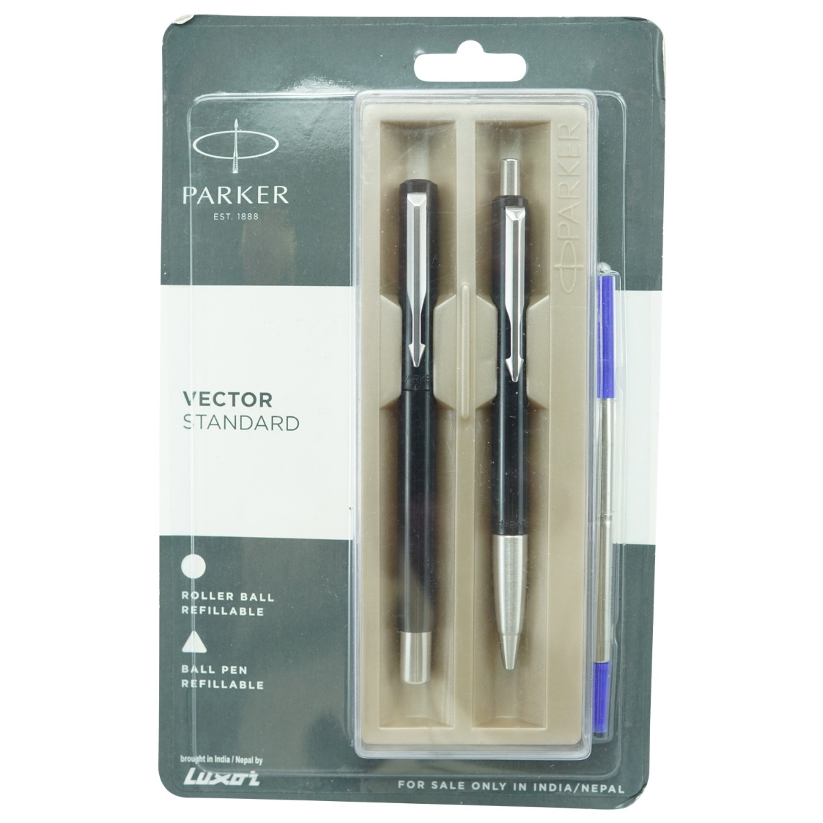 Parker Vector Standard Model:16089  Balck Color Body With Silver Clip Roller Ball Pen and  Ball  Pen Set