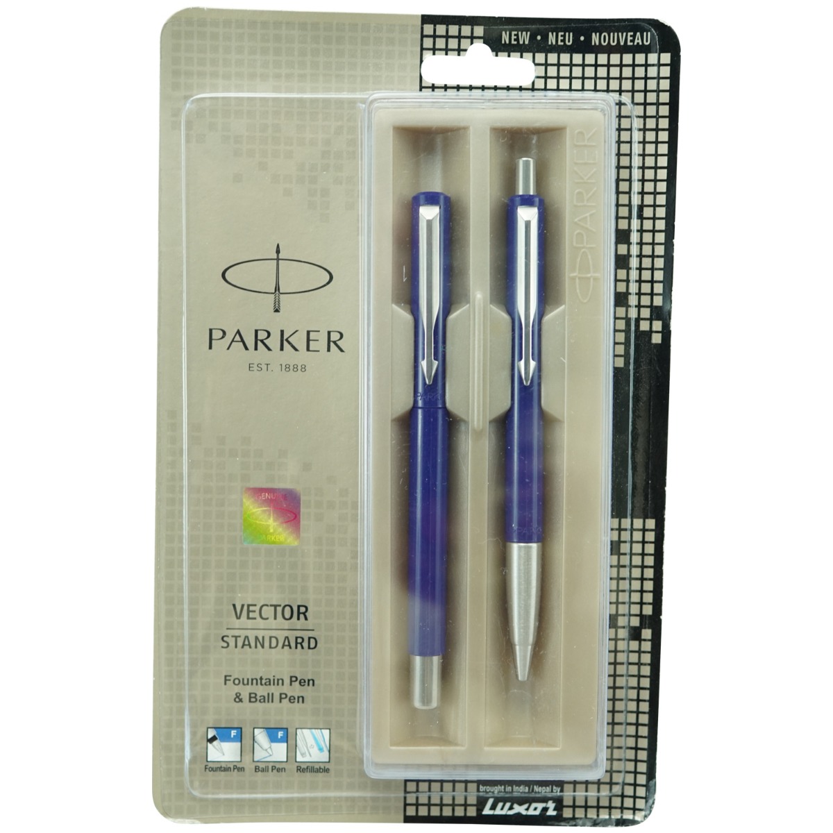 Parker Vector Standard Model:16116 Blue Color Body with Silver Clip With Fountain Pen and Ball Pen Set